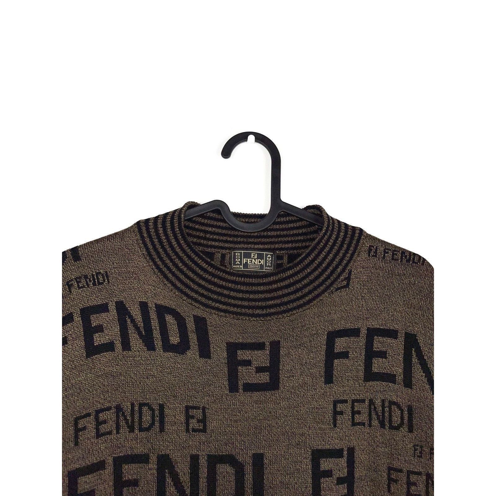 Vintage Fendi FF Logo Zucca Monogram Mare Wool Sweater