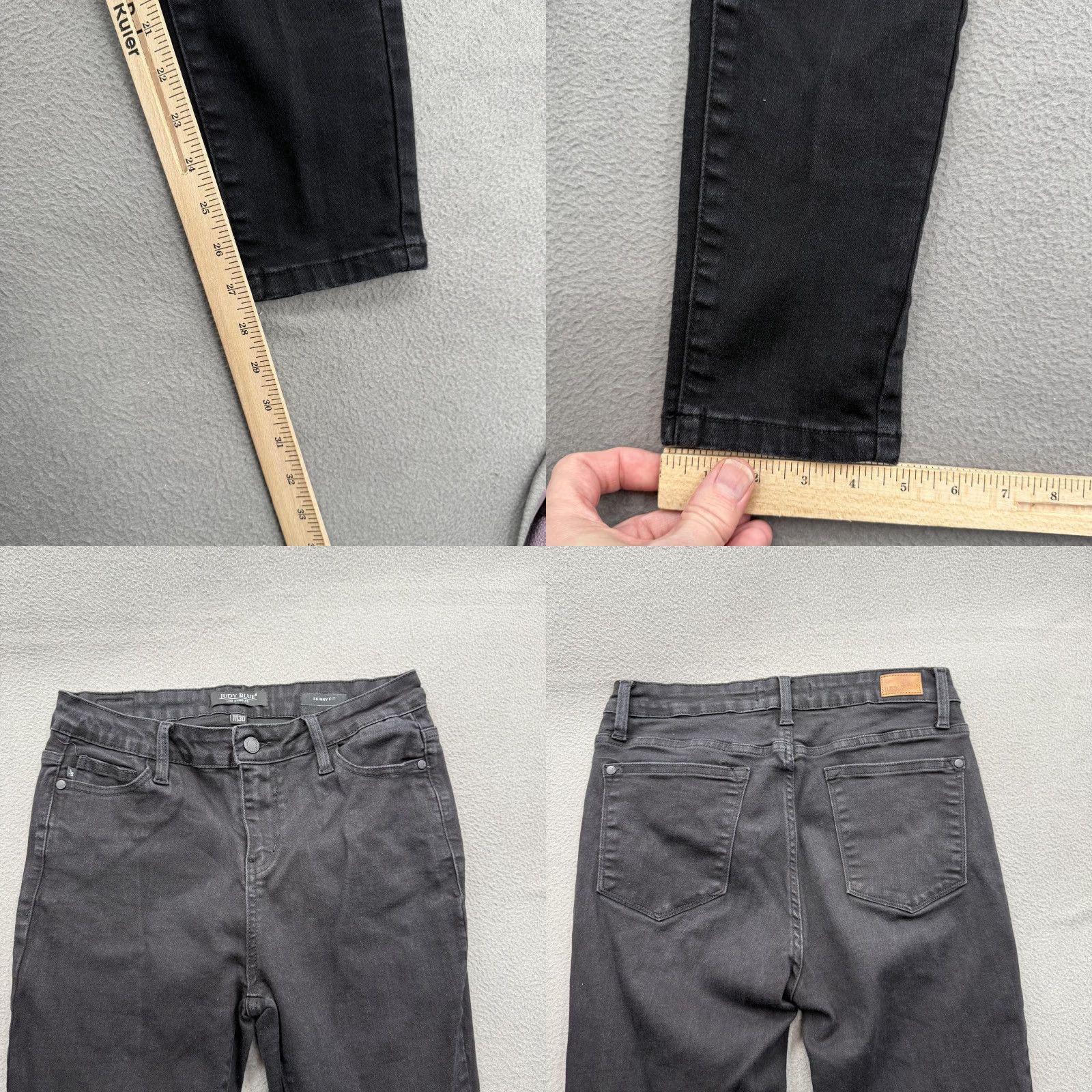 Vintage Judy Blue Jeans Skinny Womens 30x30 Black Charcoal Wash Mid Rise Stretch Denim Pocket Button Zipper Slim Leather Patch City 11/30 Men? Size 32" / US 10 / IT 46 - 8 Thumbnail