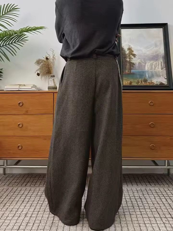 Other Casual Loose Woolen Brown Retro Style School Pants Size US 31 - 5 Thumbnail