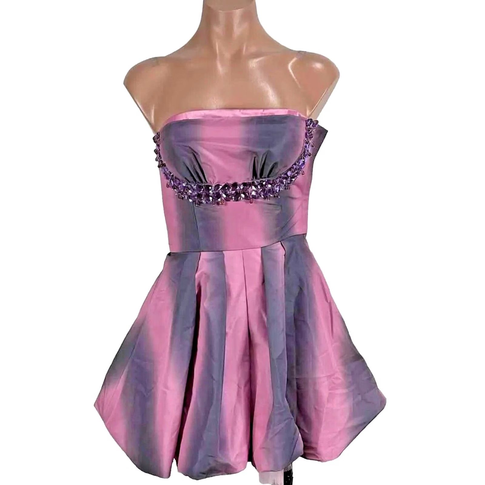 Betsey Johnson VINTAGE Betsey Johnson Dress Womens 0 Pink Purple Ombre Beaded Birthday Party Mini y2k Size XS / US 0-2 / IT 36-38 - 2 Thumbnail