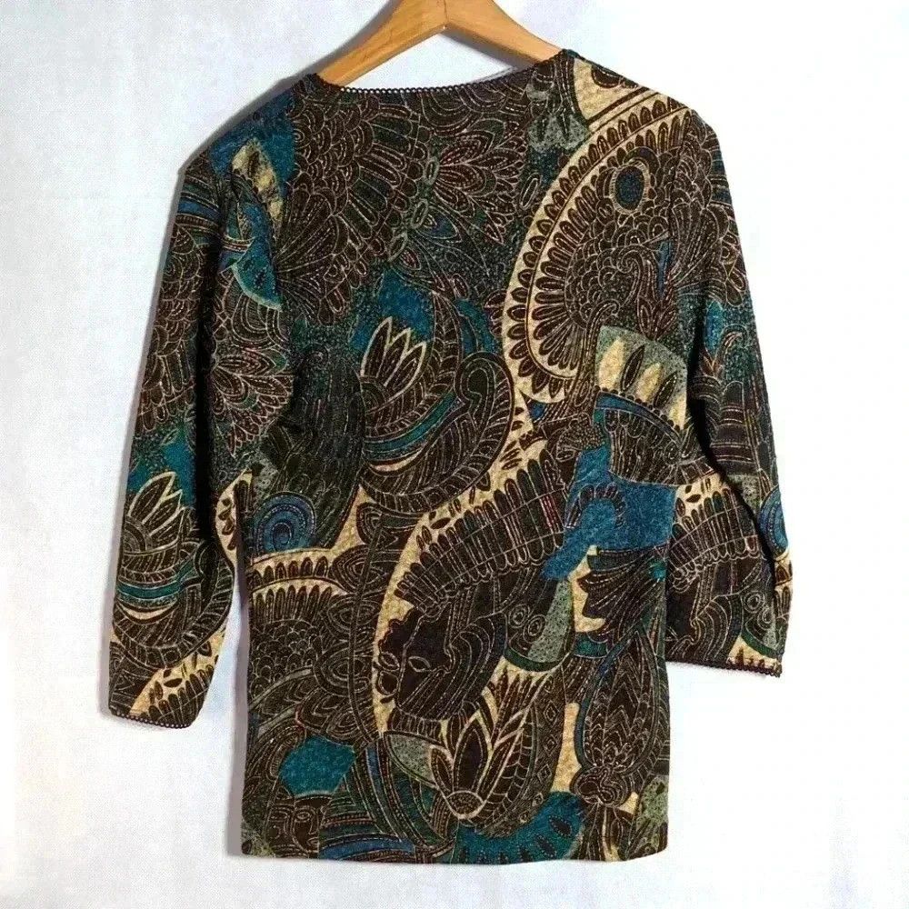 Vintage Blue and Gold Egyptian style blouse by Easter 5 th sz S Size S / US 4 / IT 40 - 2 Thumbnail