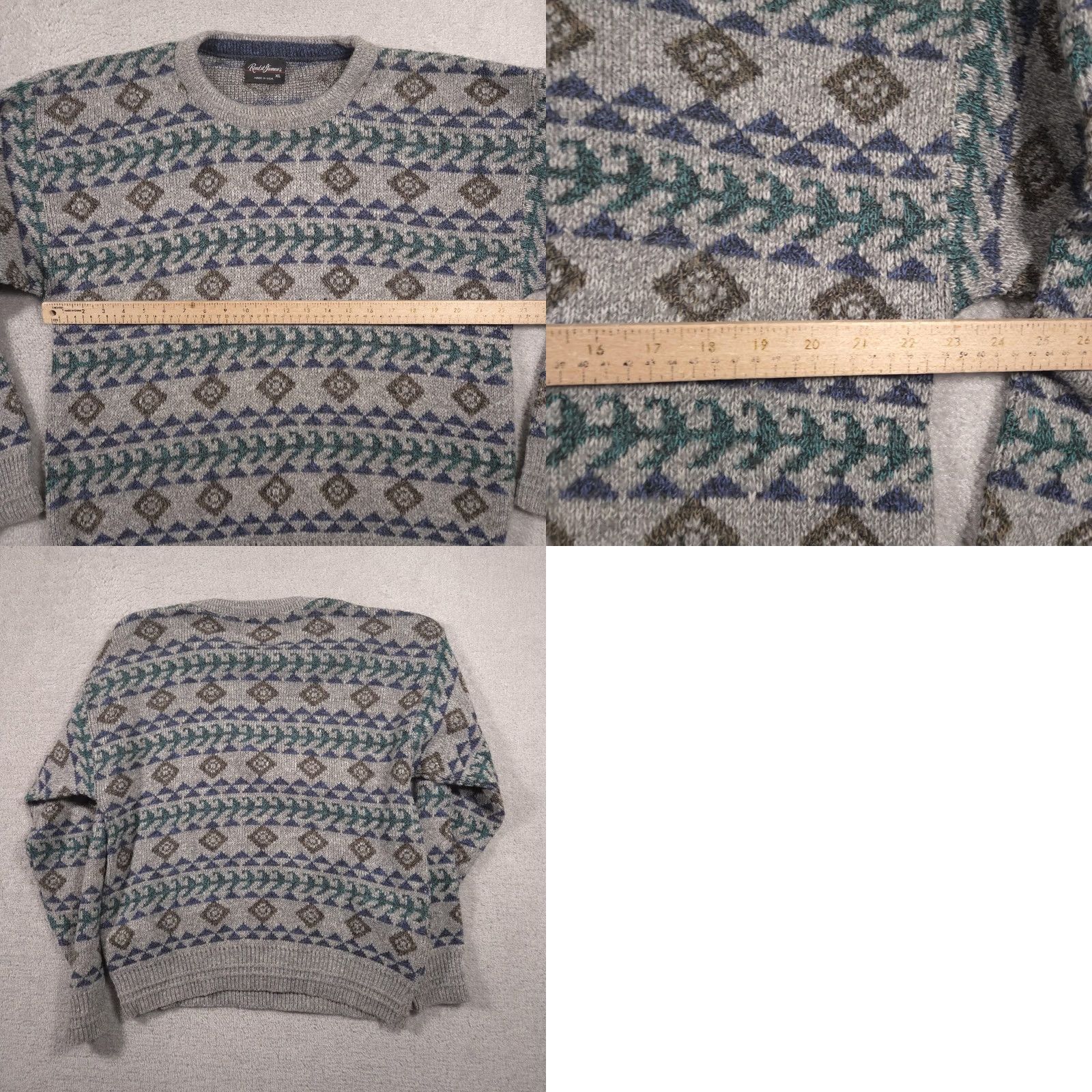 Vintage Reed St. James Sweater Mens XL Gray Geometric Knit Crewneck Pullover Made In USA Size US XL / EU 56 / 4 - 8 Thumbnail