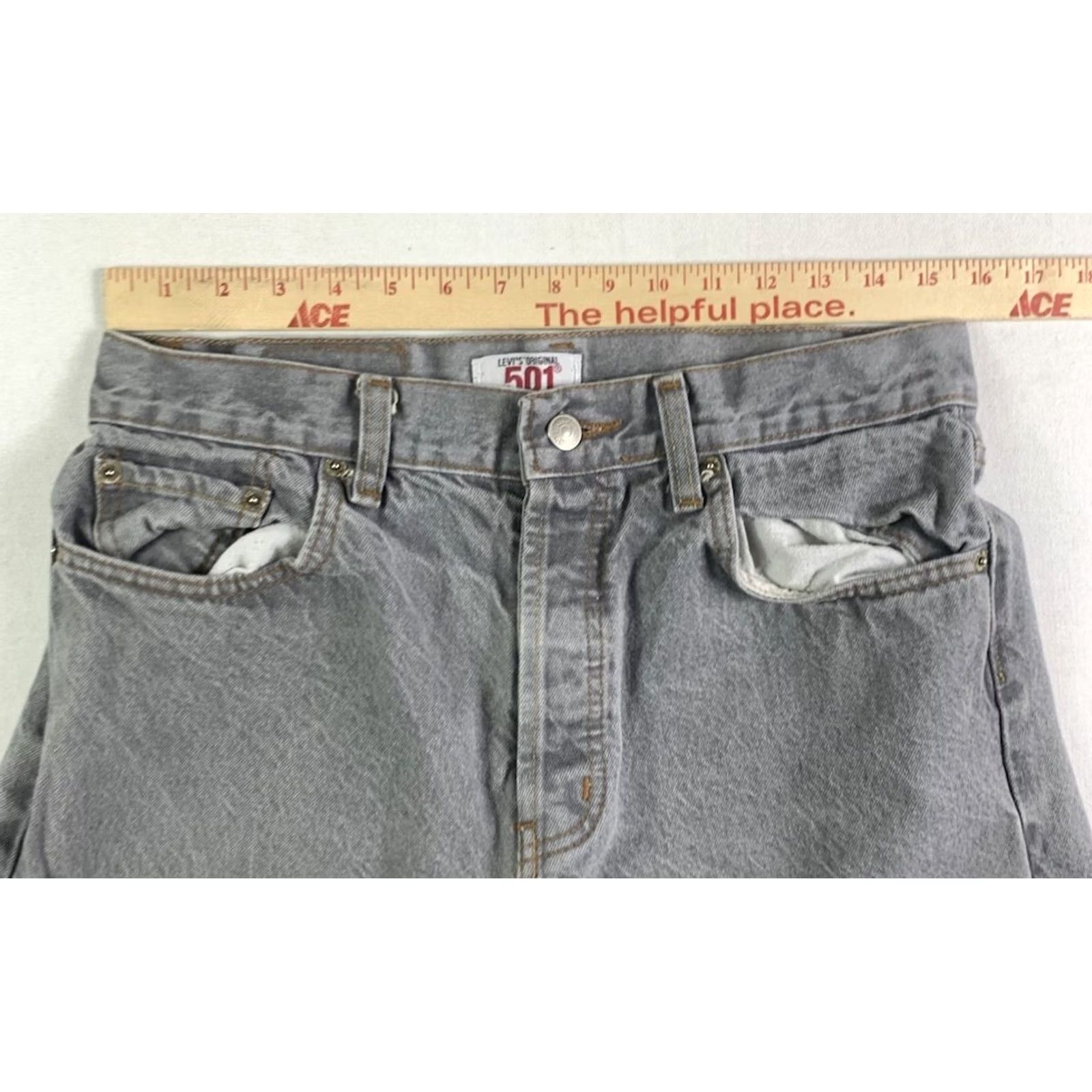 Levi's VINTAGE Levi’s 501 Jeans Mens 34x32 Gray Button Fly Made in USA 2008 Fits 31x31 Denim Straight Baggy Casual Regular Mens Size US 31 - 6 Thumbnail