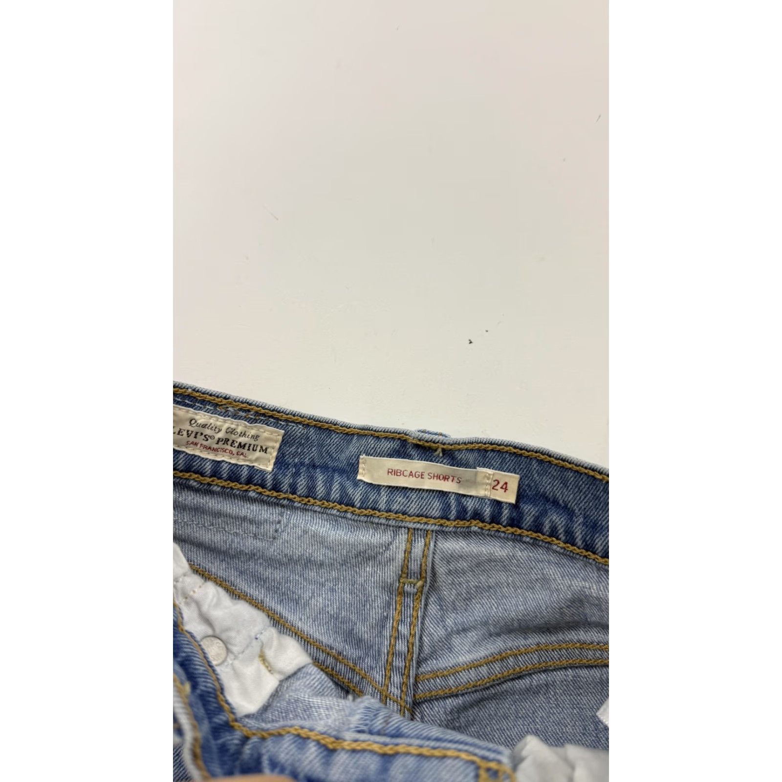 Levi's Levi's Womens Shorts 24 Blue Ribcage High Rise Button Fly Distressed Raw Hem Cut-Off Casual Denim Size 42" / US 20 - 3 Thumbnail