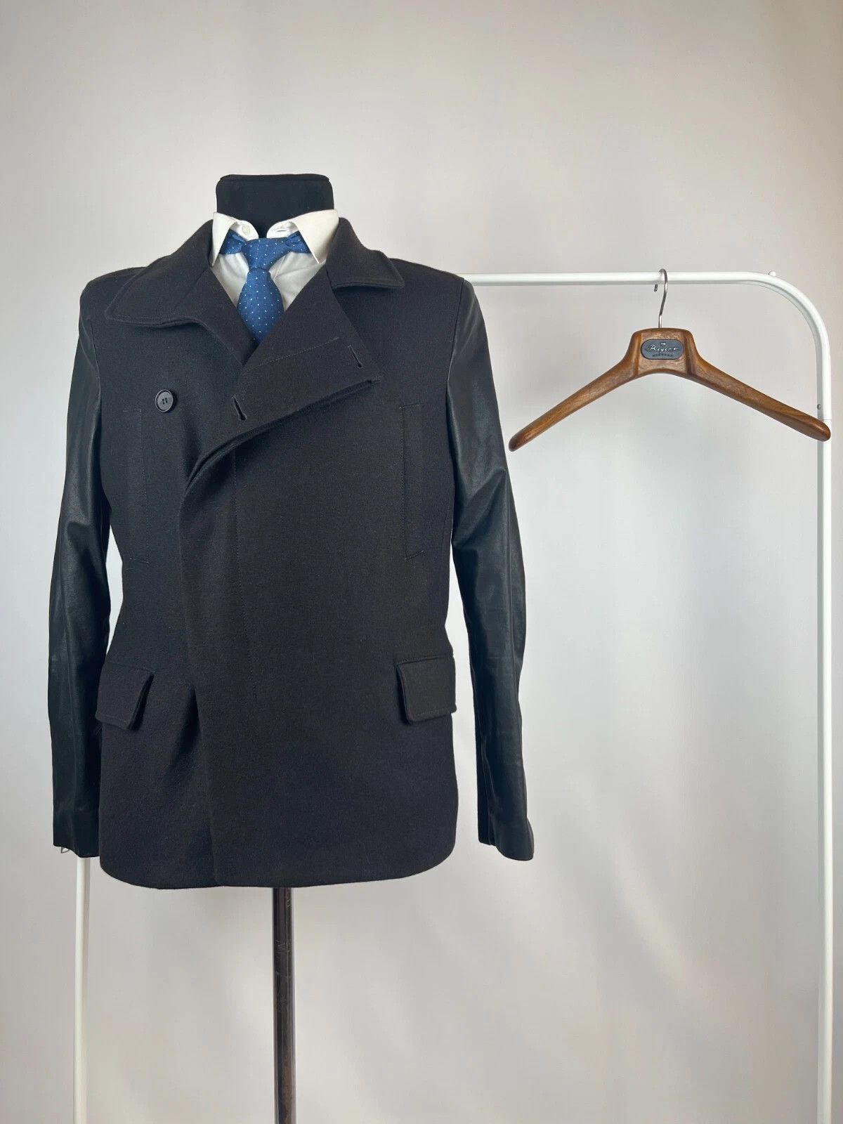 Allsaints Allsaints Wool Leather Dark Brown Major Pea Coat Jacket Size US M / EU 48-50 / 2 - 1 Thumbnail