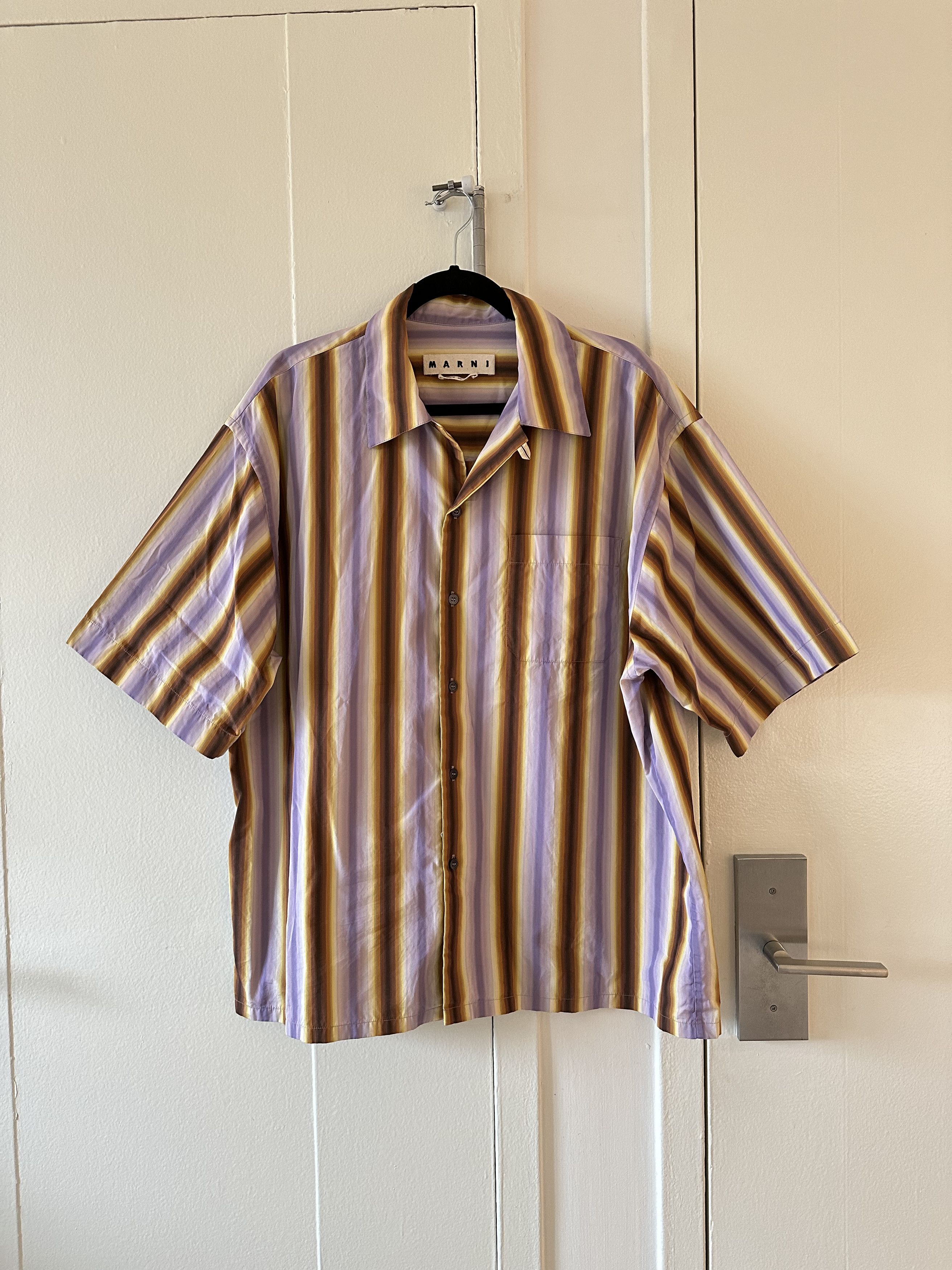 Image of Marni Striped Camp Collar Button Up Shirt, Men's (Size XL)