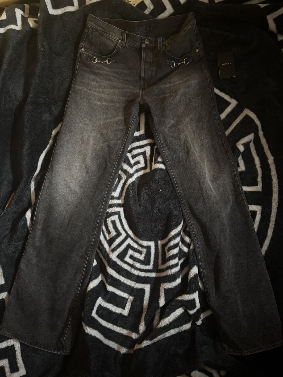 Gucci by Demna Horsebit Jeans in Washed Black/Grey Denim (IT 34 
