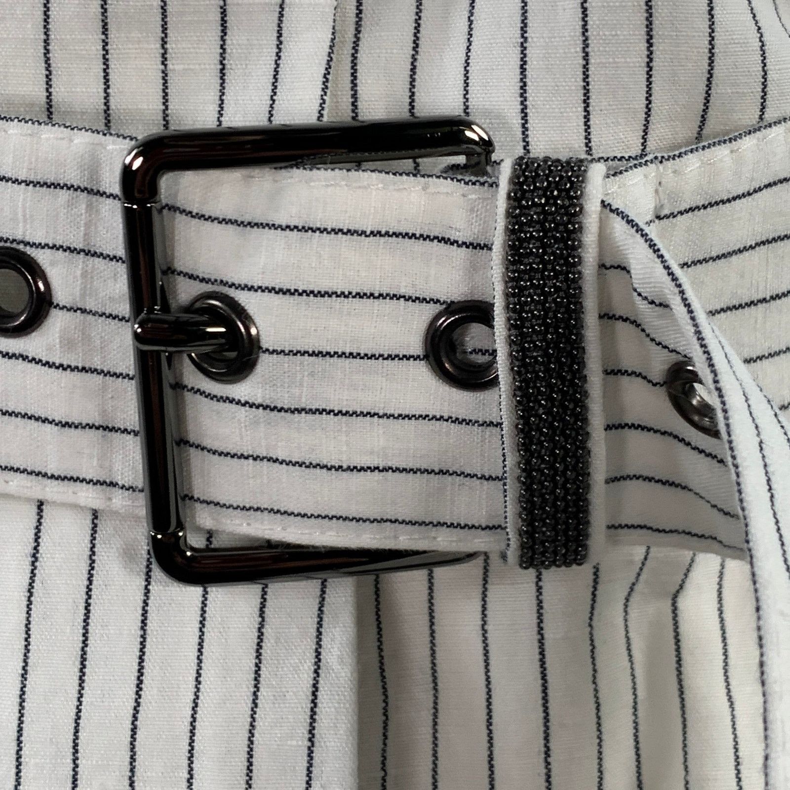 Brunello Cucinelli 8 White Black Cotton Linen Pinstripe Wide Leg Belted Shorts Size 30" / US 8 / IT 44 - 2 Thumbnail