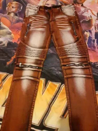 Other Men Casual Jeans Coated Straight Pleated Biker Jeans Size US 36 / EU 52 - 2 Thumbnail