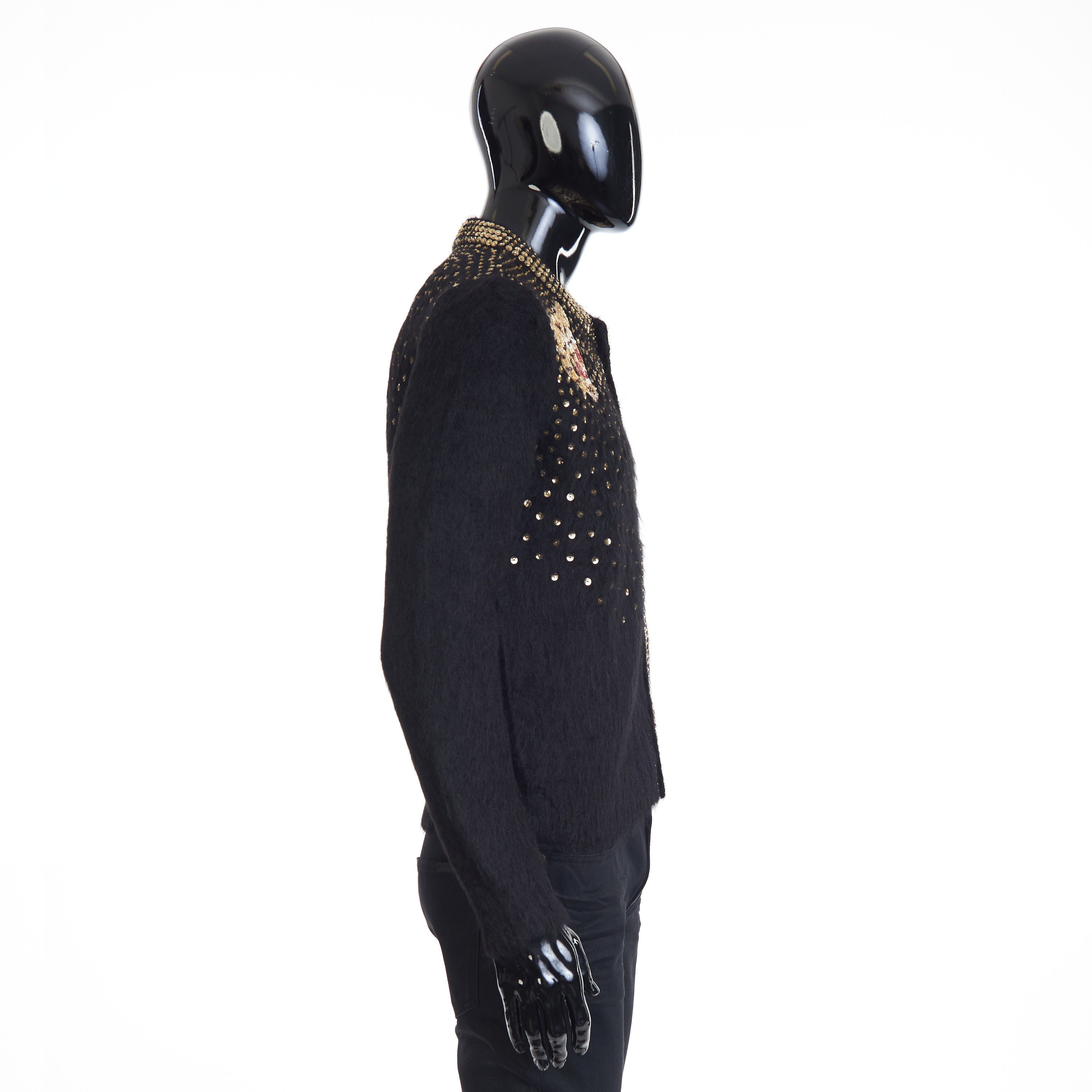 Celine Black Cardigan - Sequin Tiger Embroidery, Brushed Alpaca Size US M / EU 48-50 / 2 - 7 Thumbnail