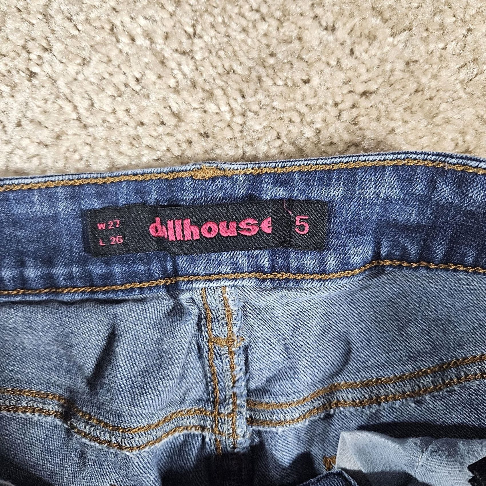 Vintage Dollhouse Women's Blue Straight Jeans Size 5 Distressed Destroyed Slim Stretch Mid Rise Size 27" / US 4 / IT 40 - 3 Thumbnail