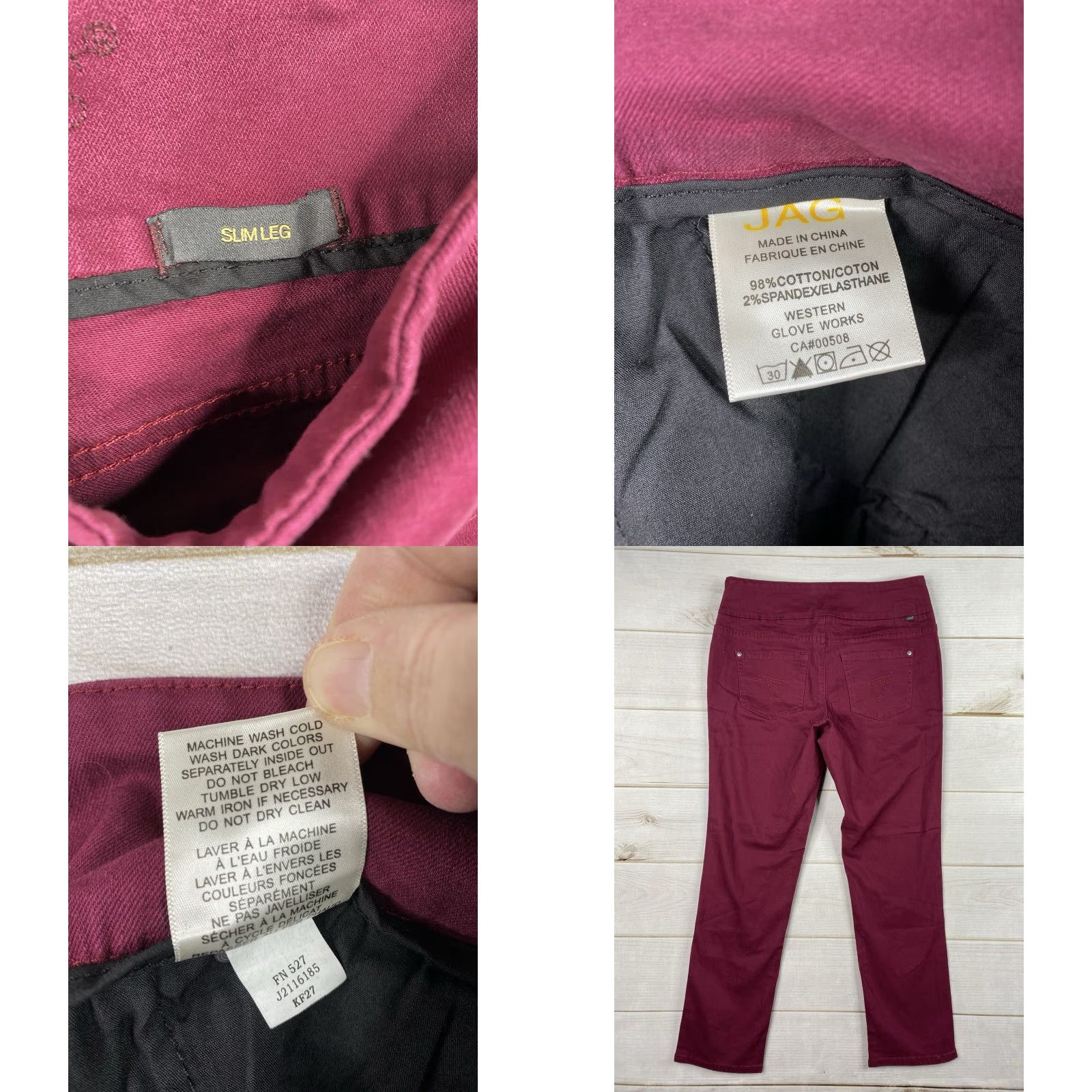 AG Jeans VINTAGE Jag Jeans Womens 16 Burgundy Slim Leg Pull On Stretch Pants Hi Rise Elastic NWT Size 24" / US 00 / IT 34 - 8 Thumbnail
