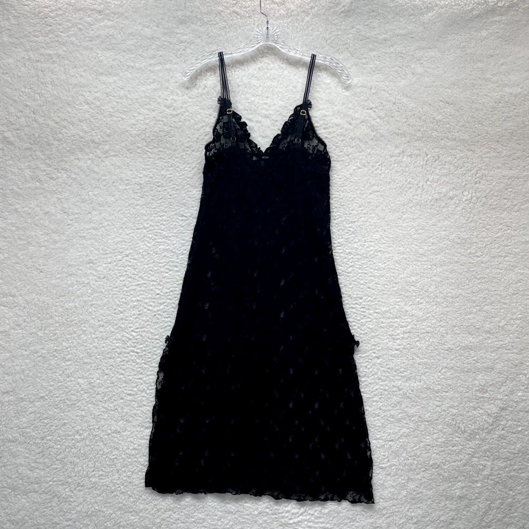 Vintage VINTAGE Y2K Midi Slip Dress Black Lace Sheer Fairy Goth Victorian Negligee L Size L / US 10 / IT 46 - 2 Thumbnail