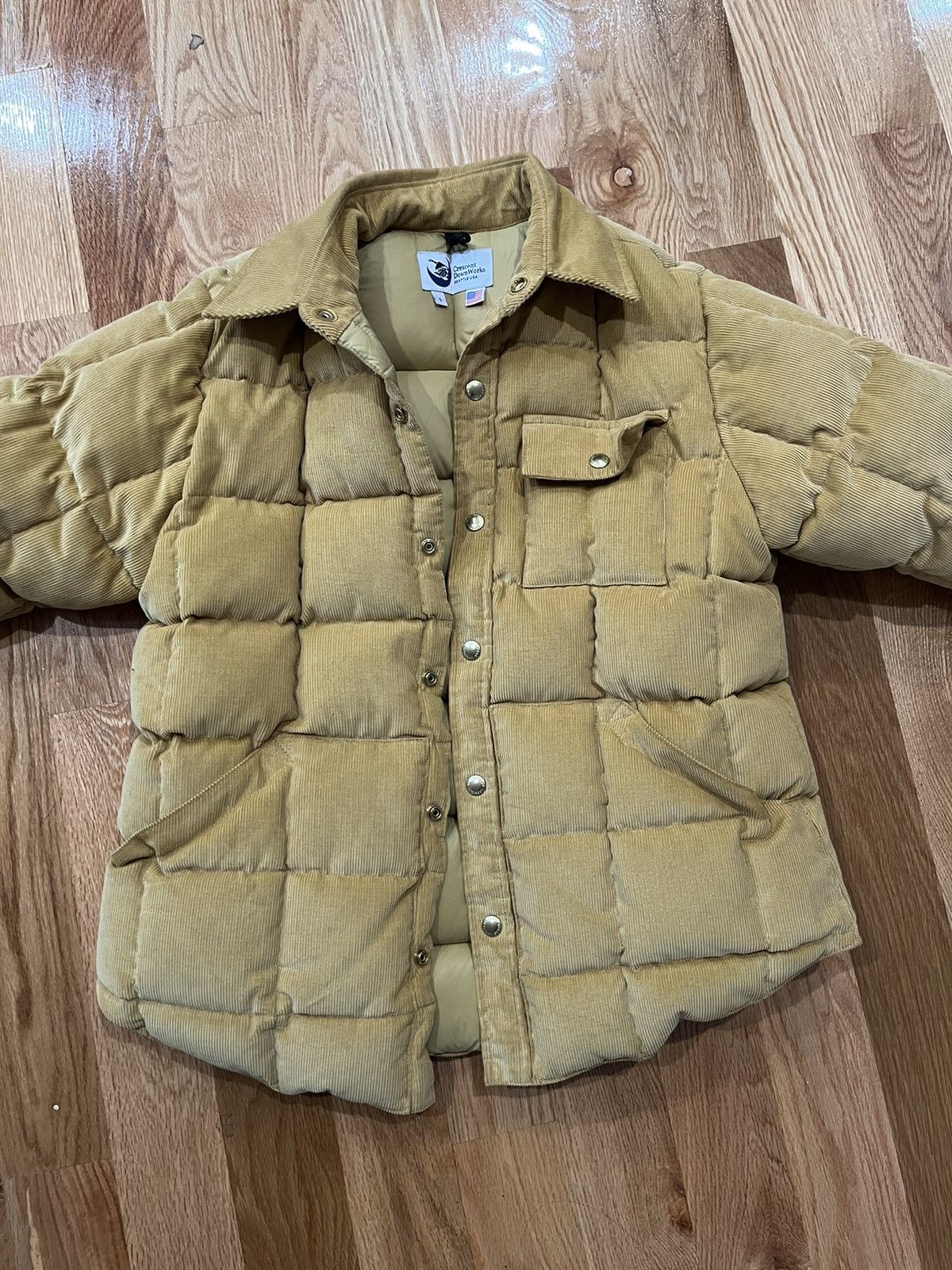 image of Crescent Down Works Corduroy Down Jacket in Beige, Men's (Size Small)