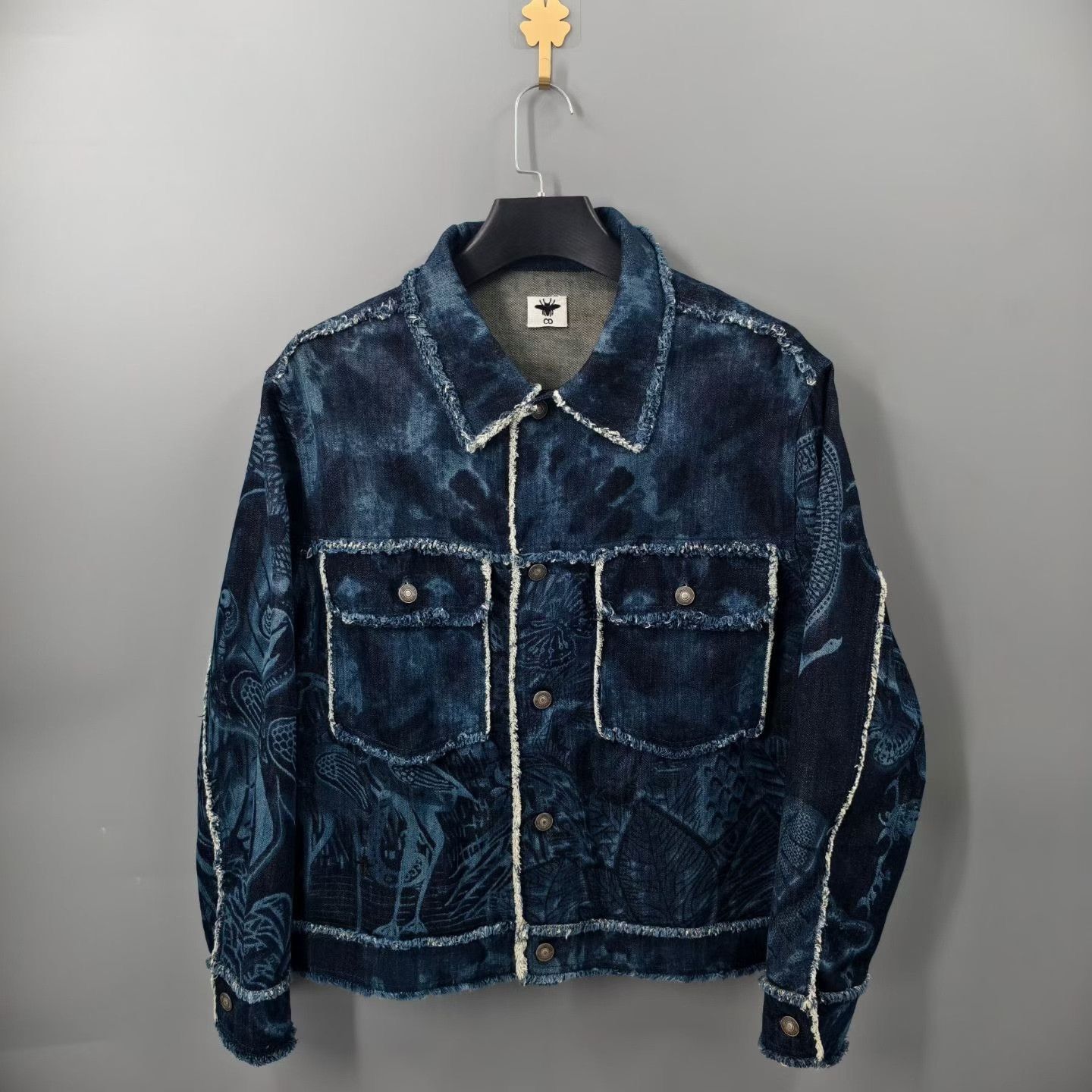 Dior Dior Distressed Fringe Jungle Print Denim Jacket Size US XXS / EU 40 - 1 Thumbnail