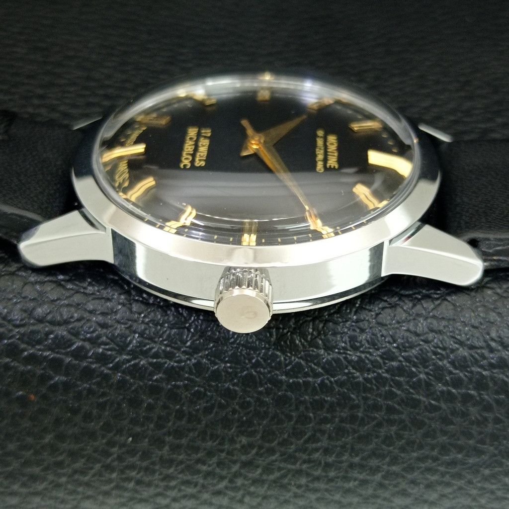 Other VINTAGE MONTINE HAND-WINDING SWISS MENS WHITE WATCH a444158 Size 38 - 5 Thumbnail