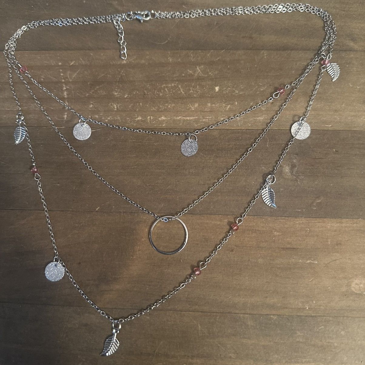 Other Silver tone multi strand layered leaf & disc charm necklace Size ONE SIZE - 3 Thumbnail