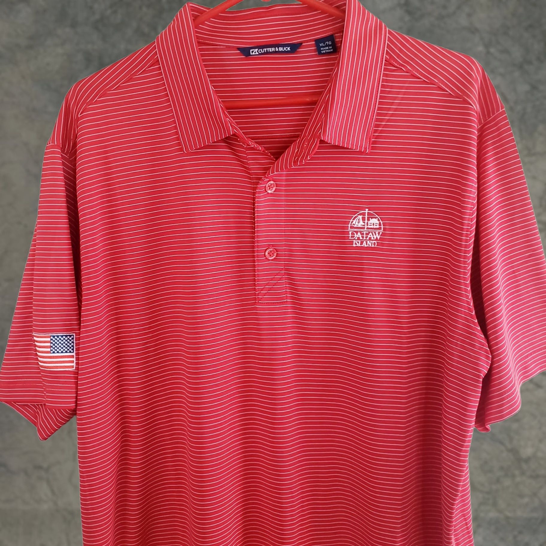 Vintage Cutter and Buck Polo Shirt Men XL Red Striped Short Sleeve Logo Flag Dataw Isl Shirt Size US XL / EU 56 / 4 - 1 Thumbnail