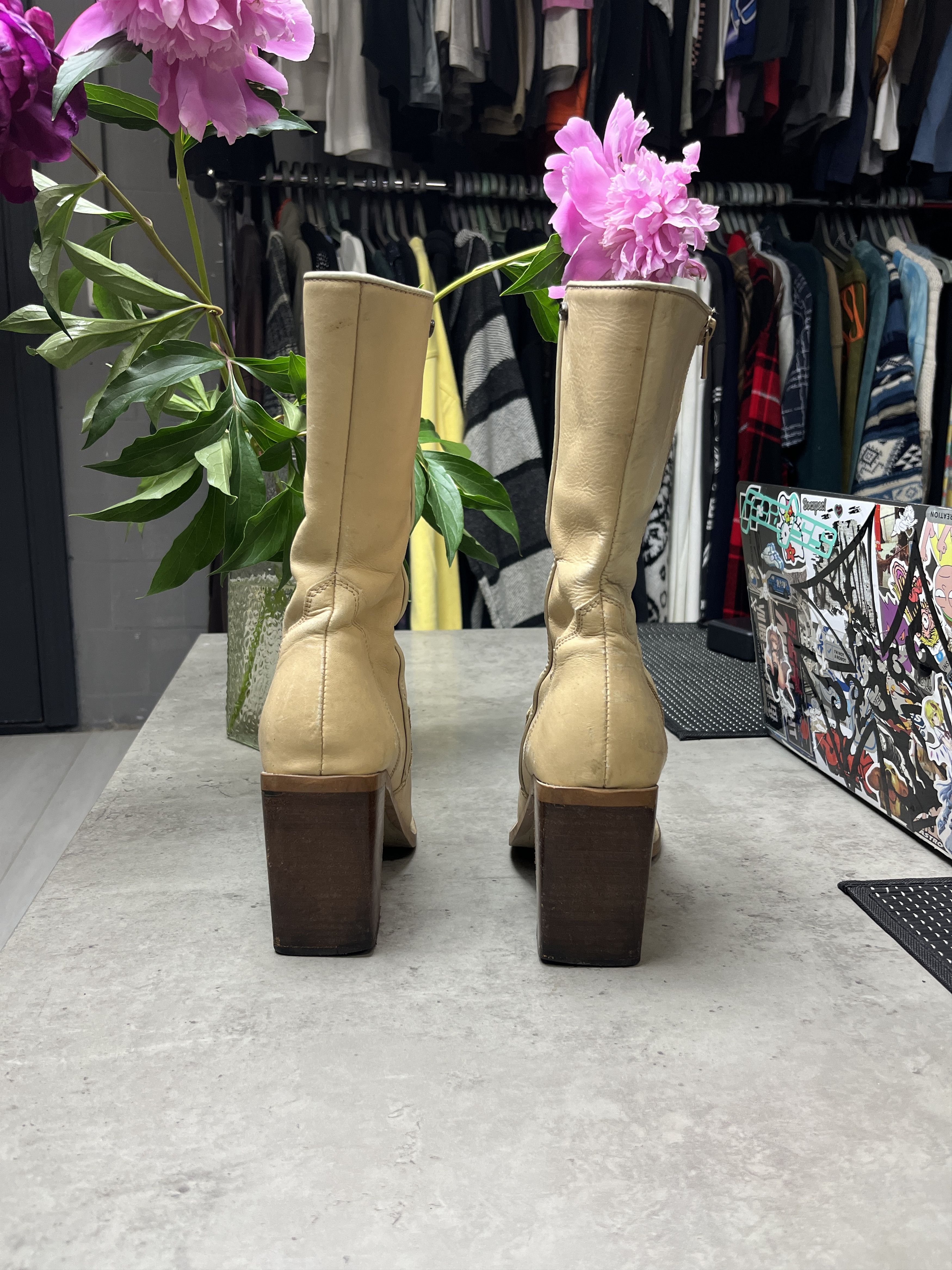 Wrangler 1990s WRANGLER WESTERN SNAKESKIN TOE HEEL FADED BOOTS - 5123 Size US 6 / EU 39 - 3 Thumbnail