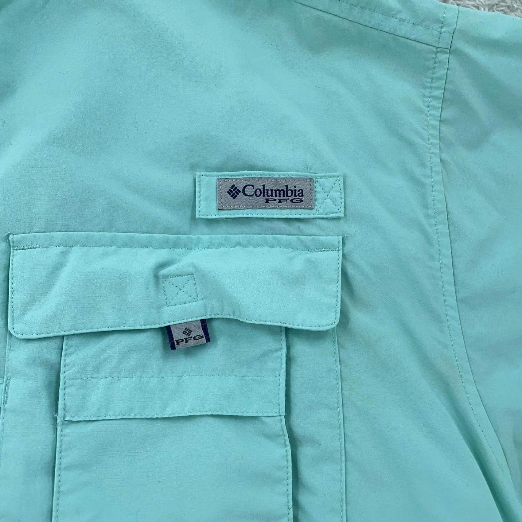 AQUA Columbia PFG Bahama Shirt Men 4XT Aqua Short Sleeve Fishing Vented Back Collared Size US XXL / EU 58 / 5 - 4 Thumbnail