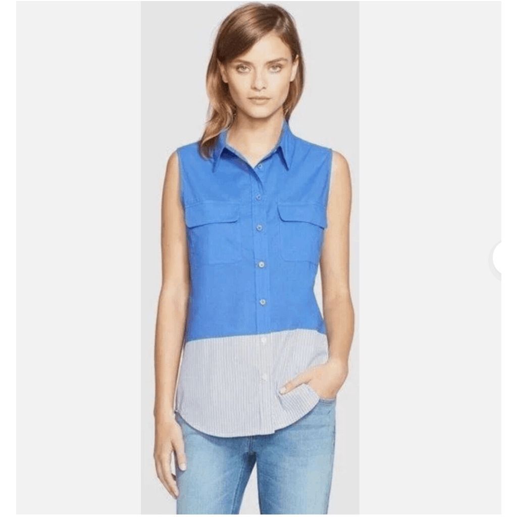 Equipment Slim Signature Sleeveless Top In Amparo Blue Size