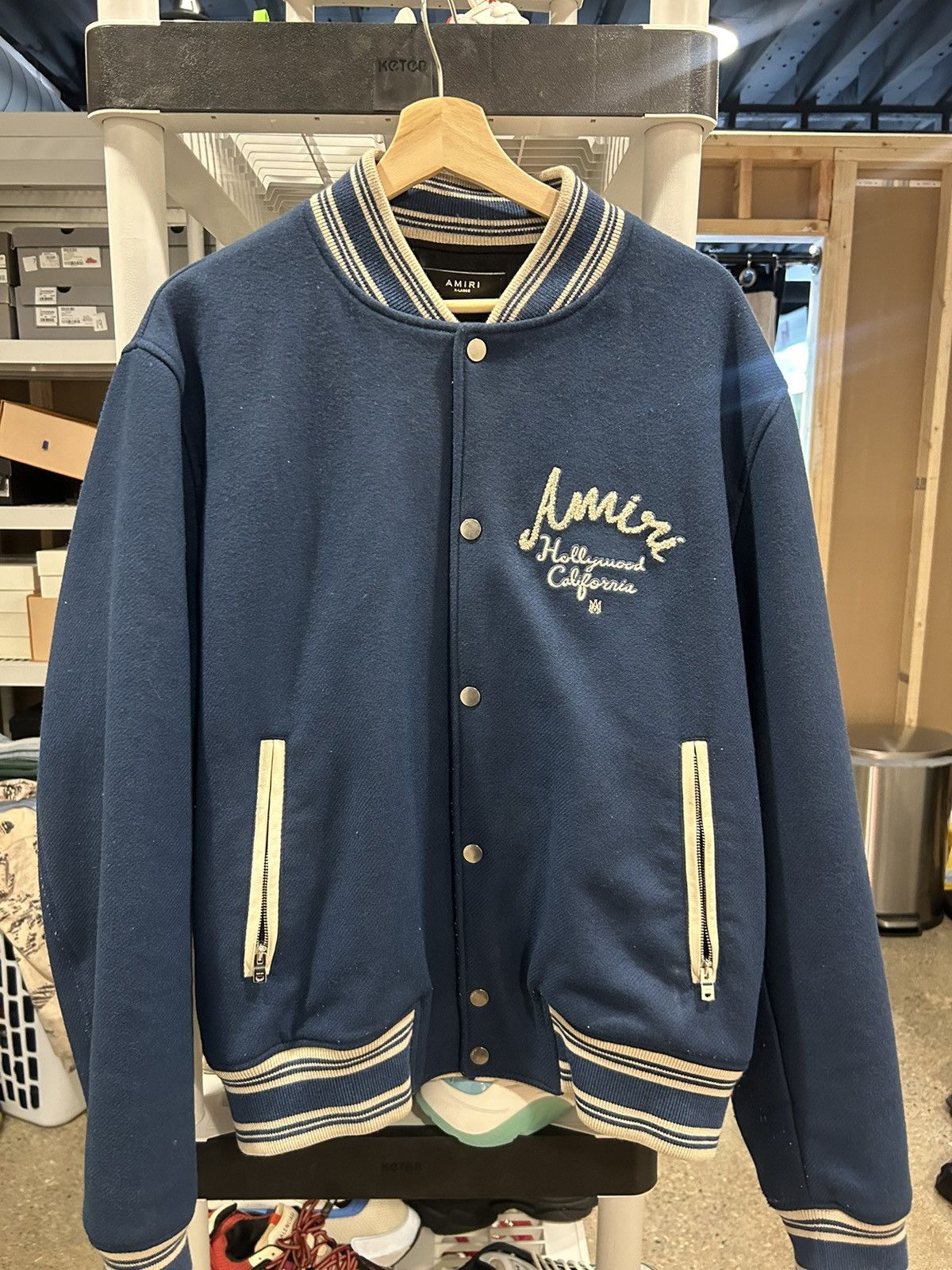 Navy blue hollywood exclusive amiri lettermen jacket