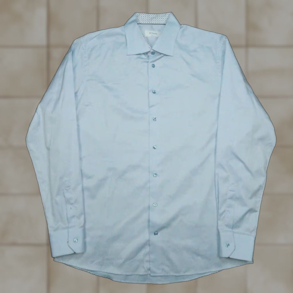 VINTAGE Eton Shirt Mens Dress Shirt Long Sleeve XL Business Formal Cotton Blue 44 17.5 Inch