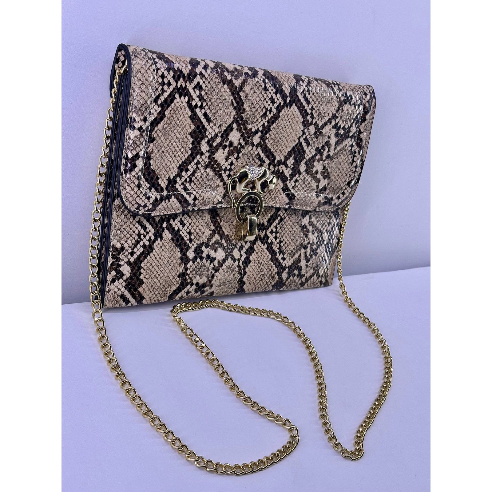& Other Stories Vintage Snake Leather Shoulder Bag Jaguar Gold Lock Size ONE SIZE - 7 Thumbnail