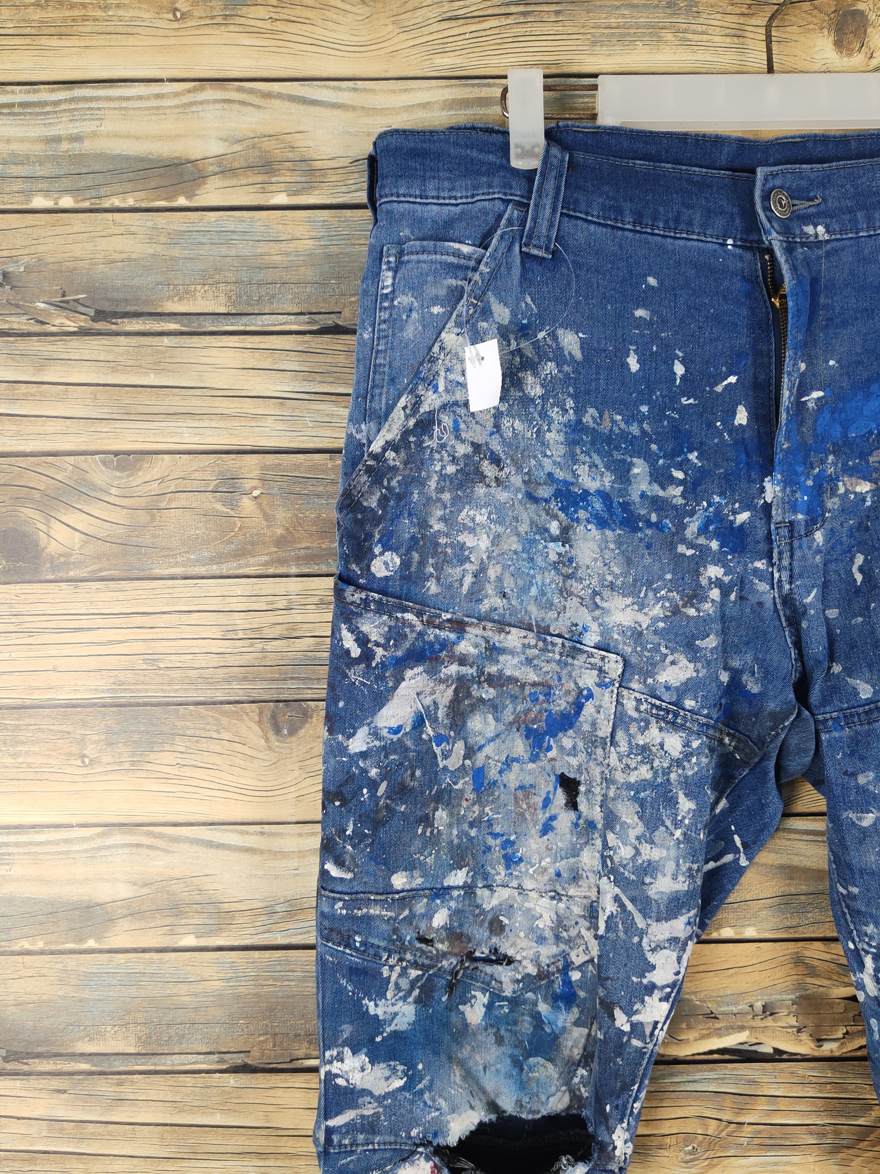 Japanese Brand Japan painter Blue Distressed Ripped denim Jeans #W1984 Size US 36 / EU 52 - 3 Thumbnail