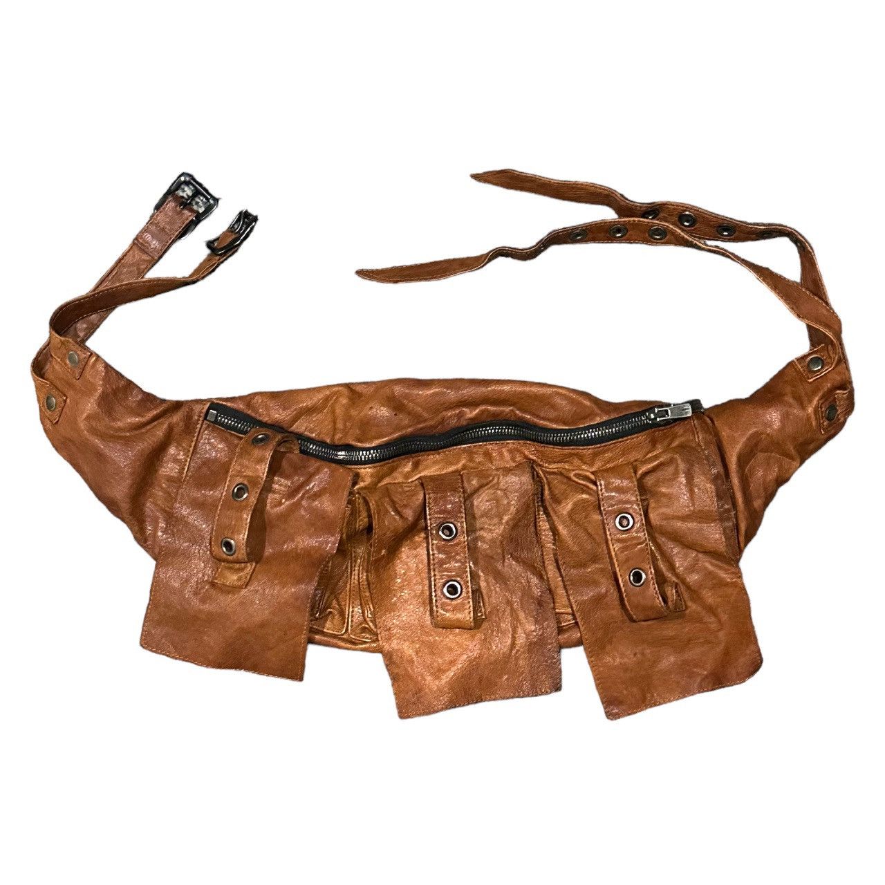 image of Yasuyuki Ishii Leather Belt Bag in Tan Mix, Men's