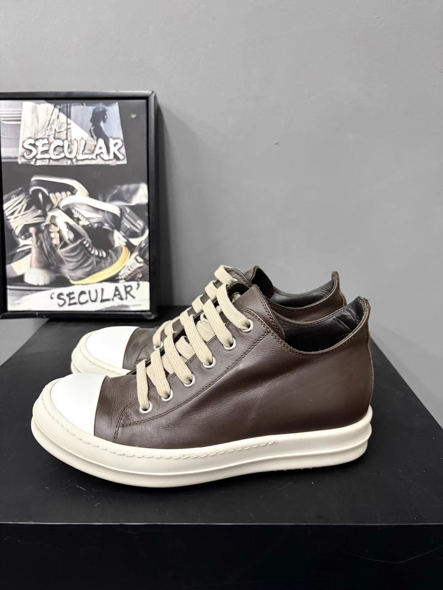 Rick Owens Rick Owens Mainline Leather Mocha Women's Jumbo Sneakers K34 Size US 5 / IT 35 - 2 Thumbnail