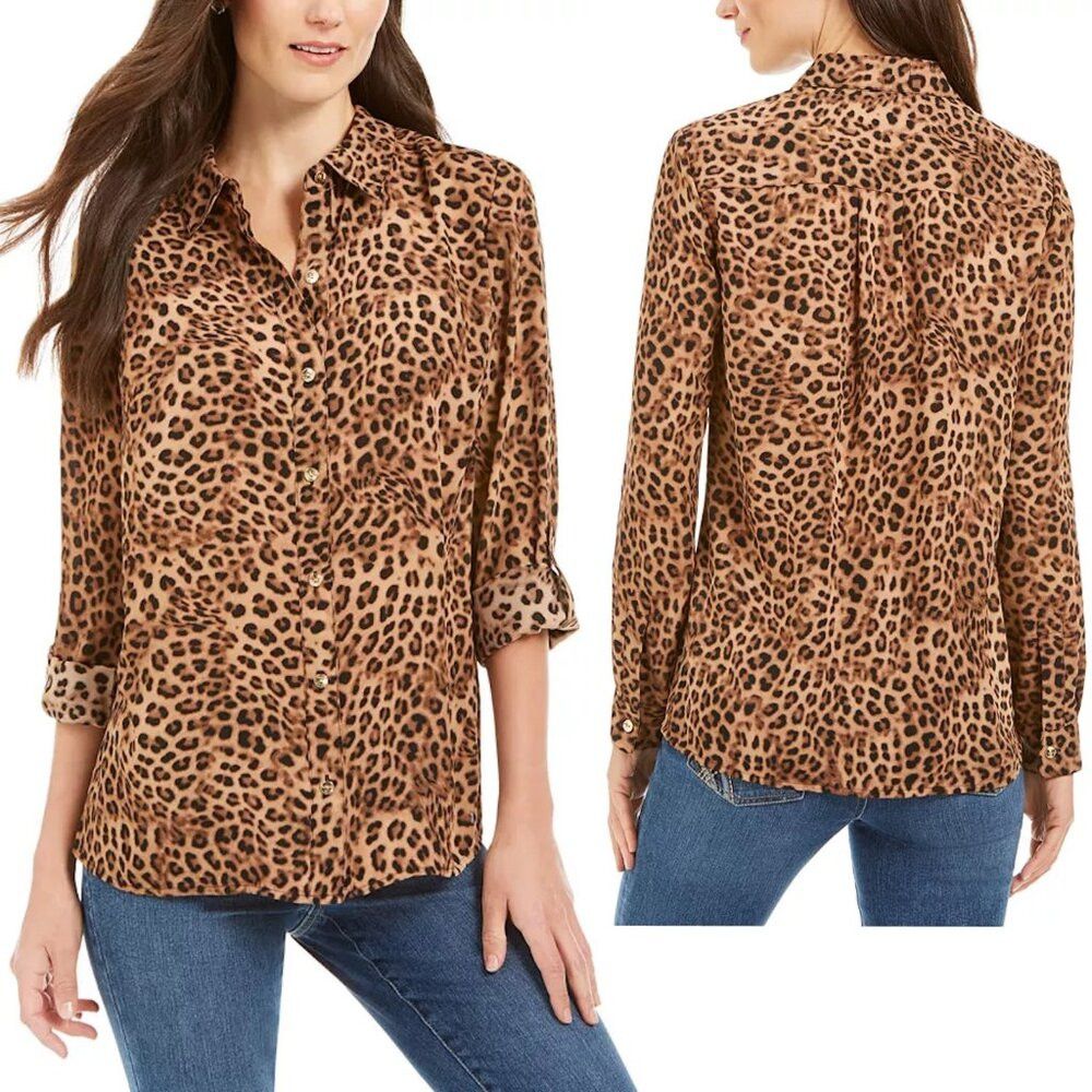 Charter Club Charter Club Animal-Print Roll Tab Sleeve Blouse Size M Size M / US 6-8 / IT 42-44 - 1 Thumbnail