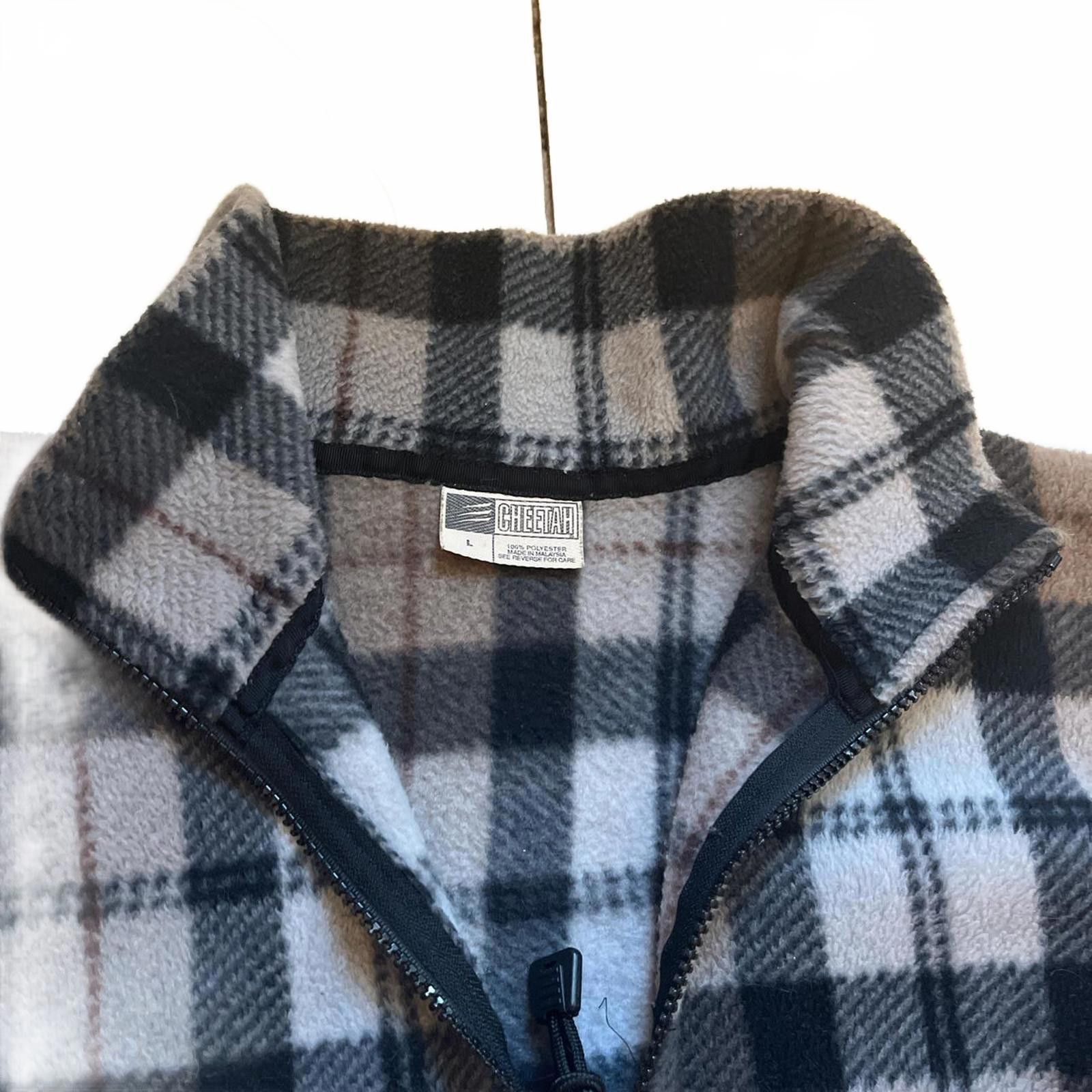 Designer Cheetah Cozy Fleece Half-Zip Pullover - Black & Gray Plaid Size US L / EU 52-54 / 3 - 2 Thumbnail