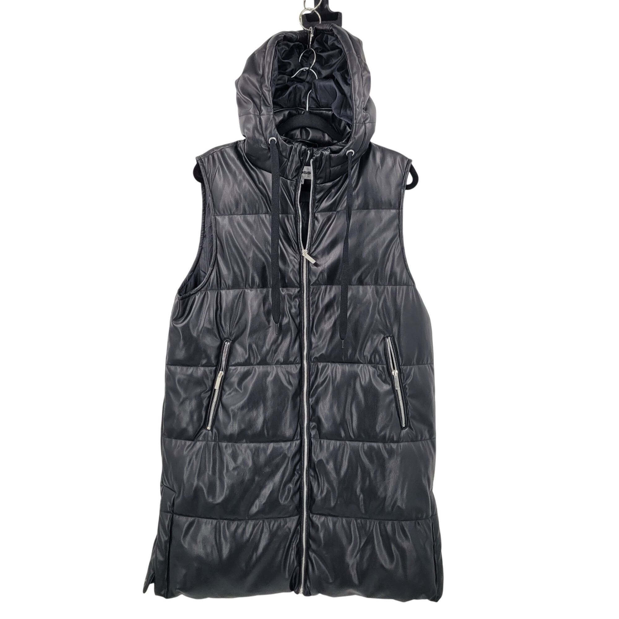 Designer Vigoss Sz XL Hooded Black Vegan Faux Leather Quilted Puffer Size XL / US 12-14 / IT 48-50 - 14 Thumbnail