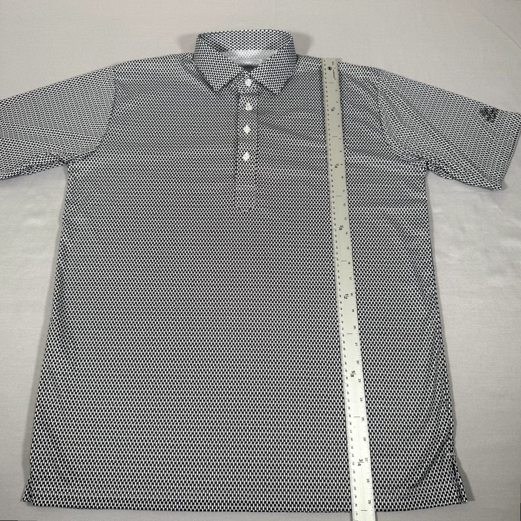 CO Collars & Co. Polo Shirt Mens Large Black Geometric Dress Collar Relaxed Fit Lightweight Knit Short Sleeve Buttoned Polo Shirt Mens Size 42R - 6 Thumbnail