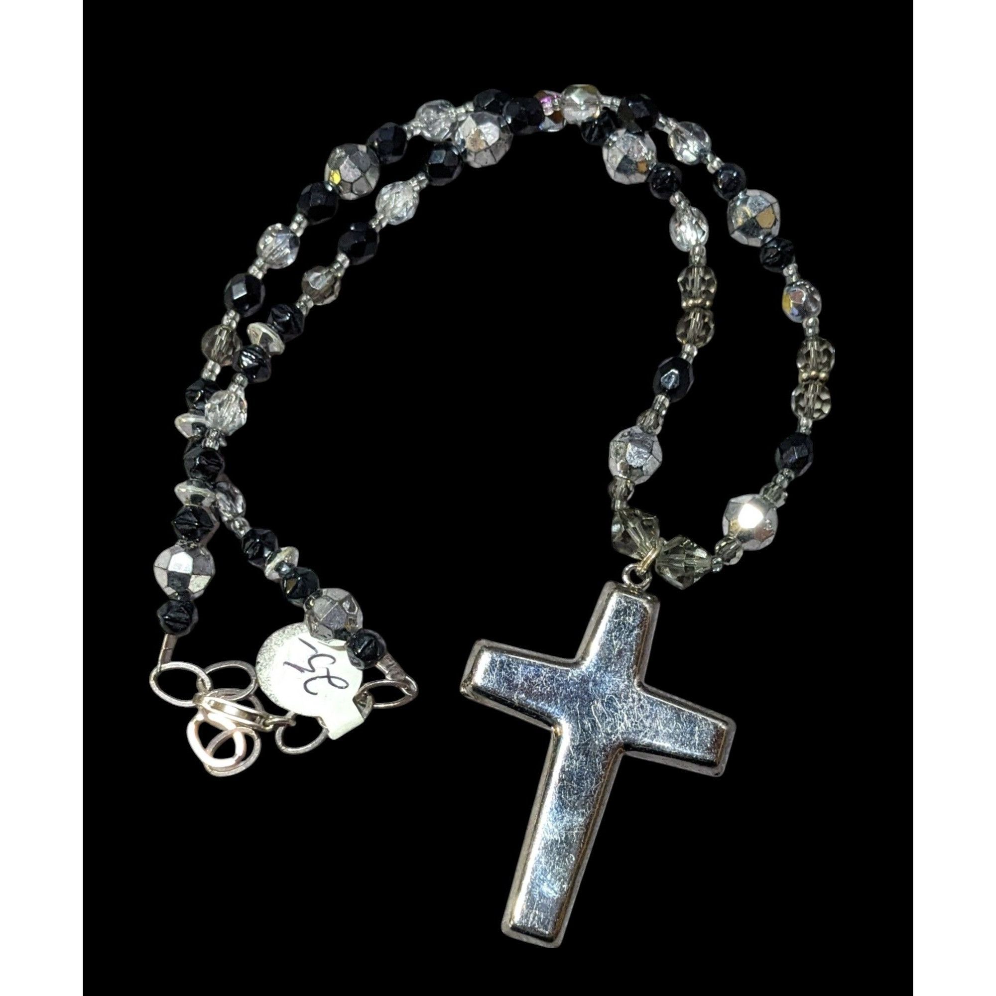 Other Silver Tone And Black Glass And Metal Beaded Cross Necklace Size ONE SIZE - 1 Thumbnail