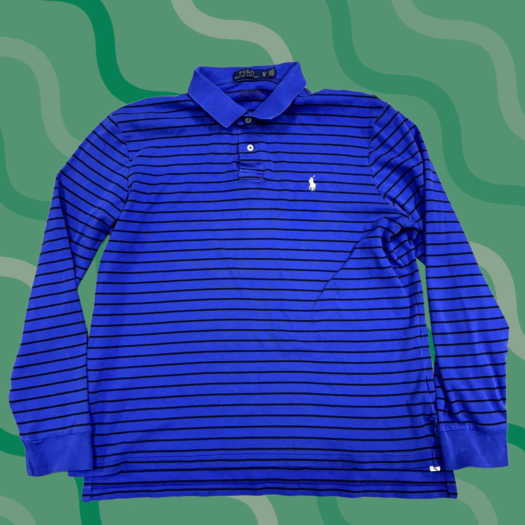 Polo Ralph Lauren Polo Ralph Lauren Polo Shirt Mens XL Blue Black Stripe Long Sleeve Casual Size US XL / EU 56 / 4 - 1 Thumbnail