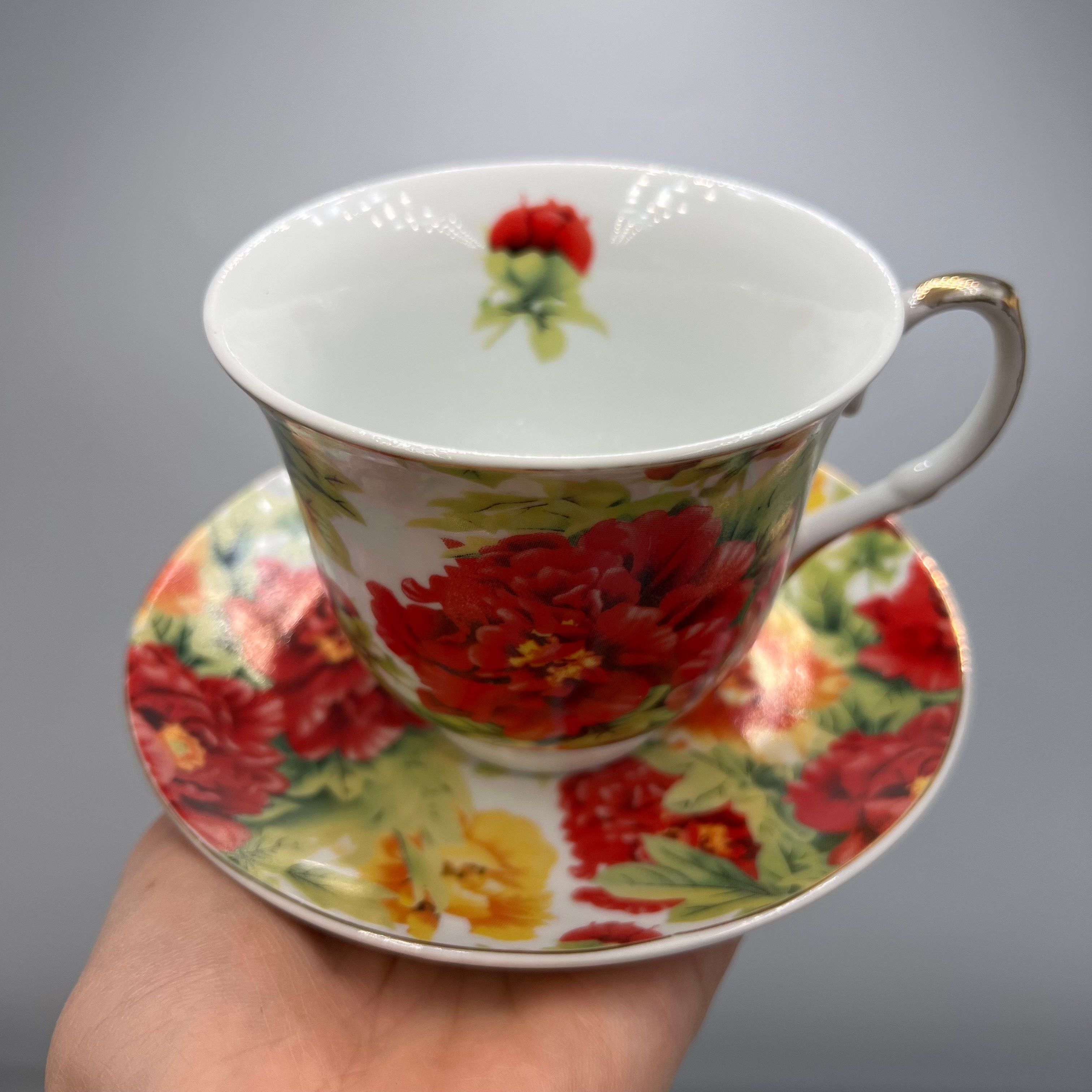 Vintage Vintage Set Cup Saucer Tea Hot Porcelain Stamp Rose Size ONE SIZE - 6 Thumbnail