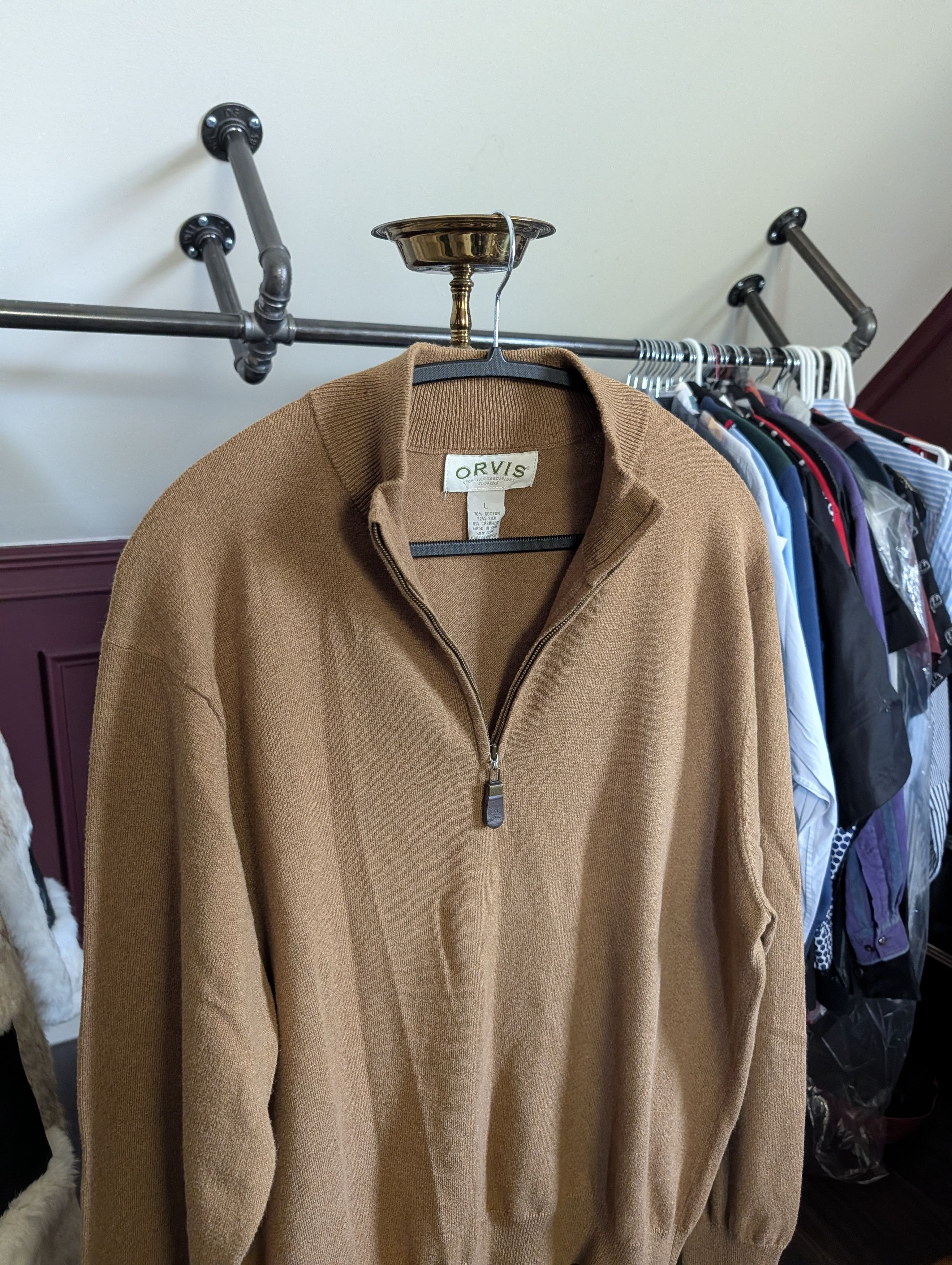 Orvis Cotton/silk/cashmere tan knit 1/4 zip sweater XL Size US XL / EU 56 / 4 - 14 Thumbnail