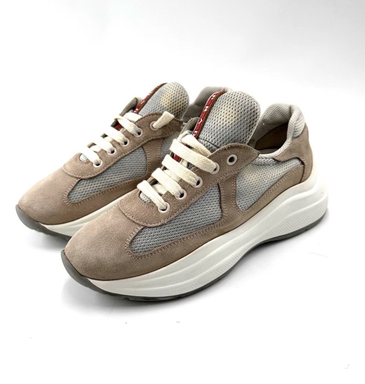 Prada Prada red and white logo suede mesh sneakers K12 Size US 6.5 / IT 36.5 - 1 Thumbnail
