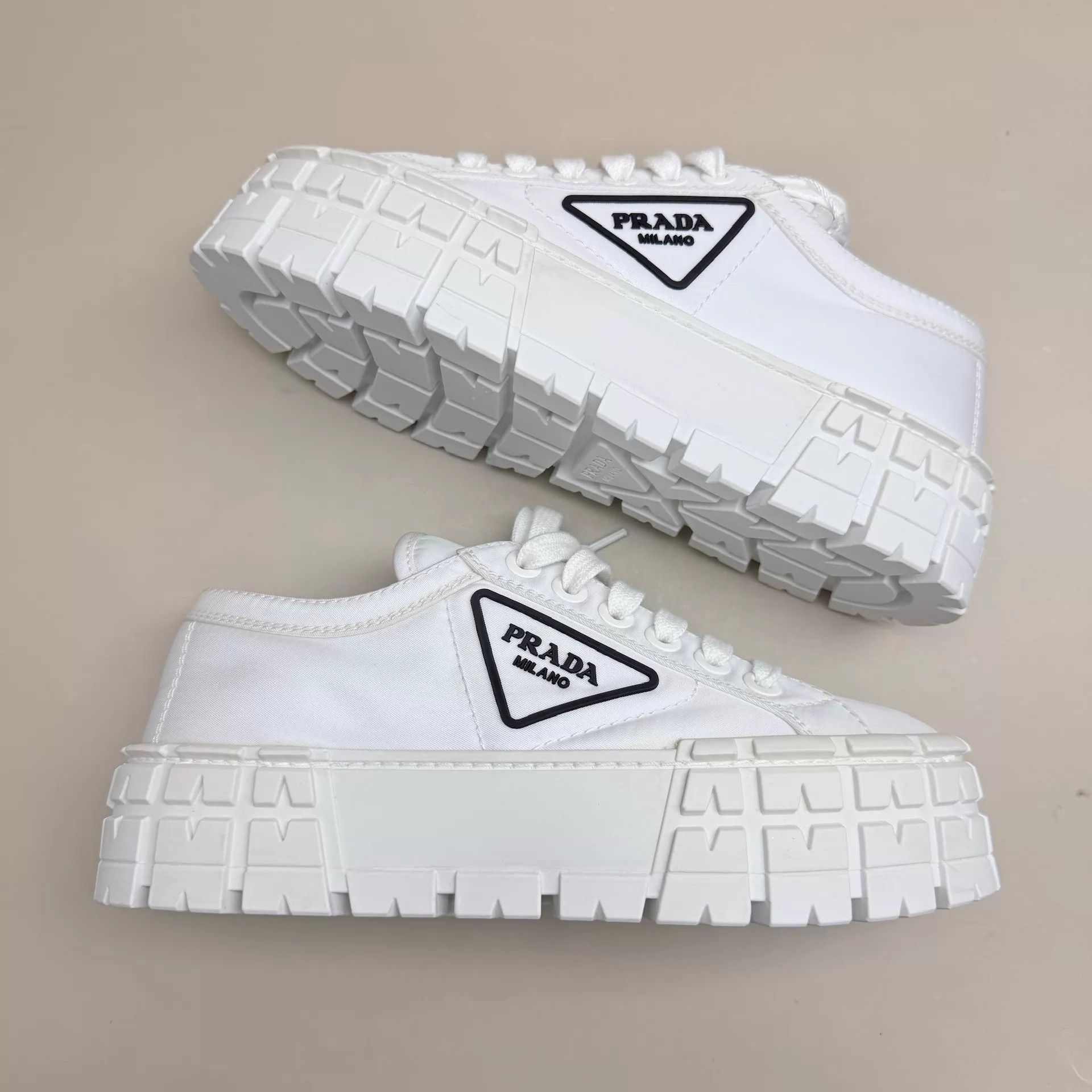 Prada Prada White Triangle Logo Platform Cracker Sneakers 37 Size US 6.5 / IT 36.5 - 4 Thumbnail