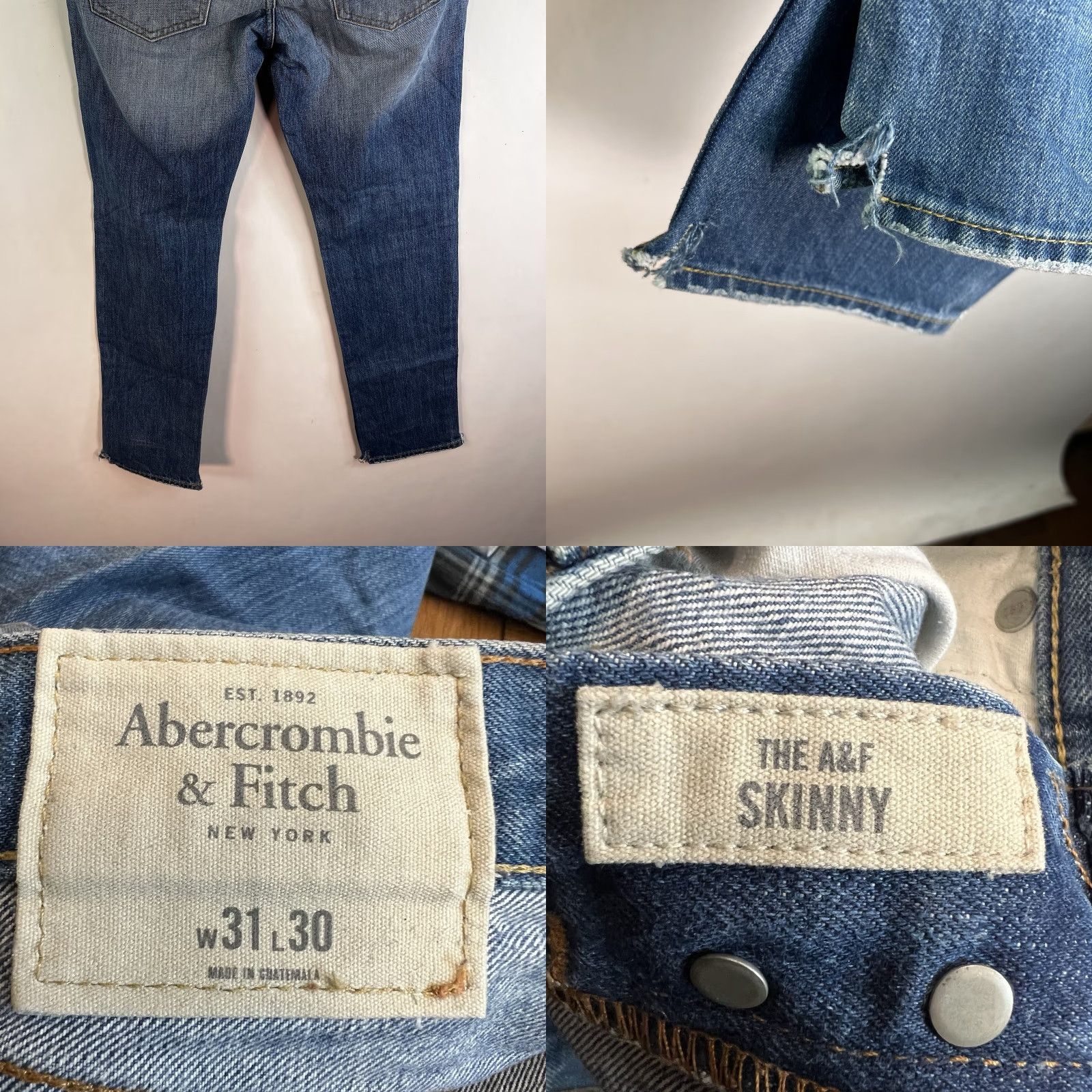 Abercrombie & Fitch Abercrombie & Fitch Denim Jeans Mens 31 Skinny Blue Vintage 90s USA Slim 5-Pocket Distressed Denim Blue jeans Mens Size 31 x 30 Size US 31 - 8 Thumbnail