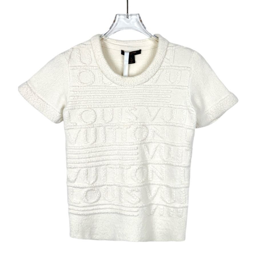 Louis Vuitton Louis Vuitton White Embossed Logo Short-Sleeve Knit Wool Top Size S / US 4 / IT 40 - 2 Thumbnail