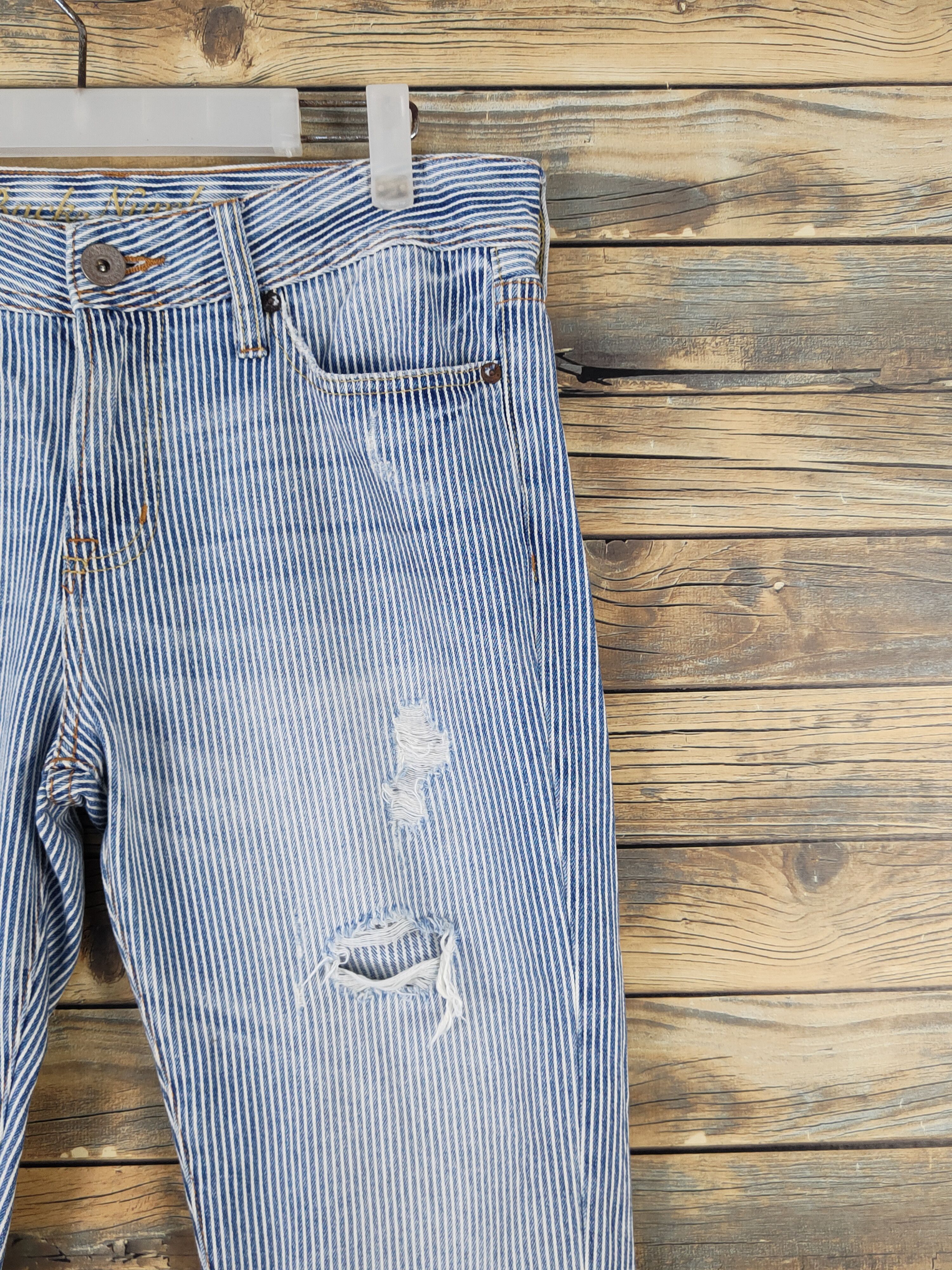 Japanese Brand Back Number Blue Stripe Distressed Ripped denim Jeans #W1590 Size US 34 / EU 50 - 5 Thumbnail