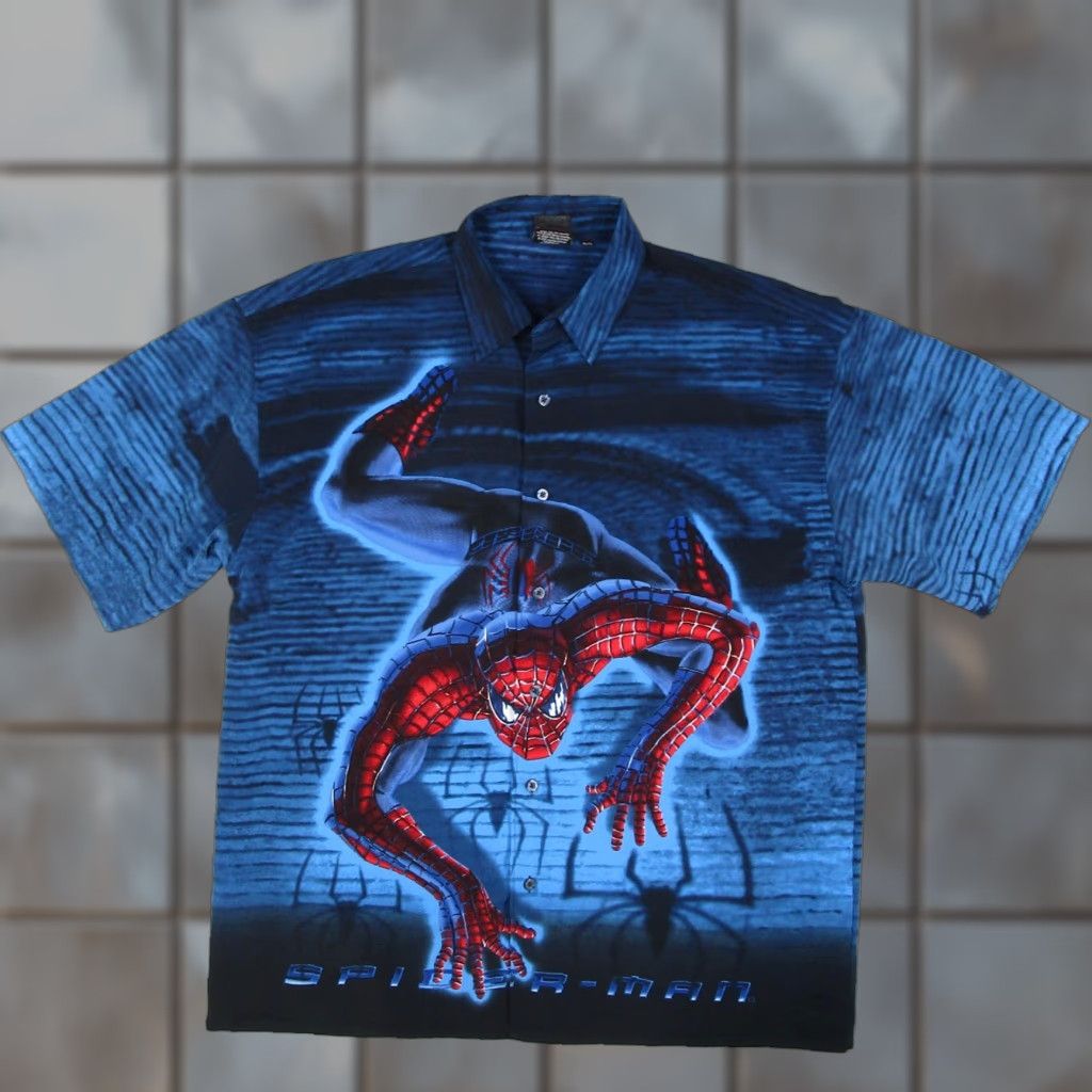 Vintage VINTAGE Spider-Man Shirt Mens XL Blue Marvel Graphic Short Sleeve Button Up Y2K Size US XL / EU 56 / 4 - 1 Thumbnail