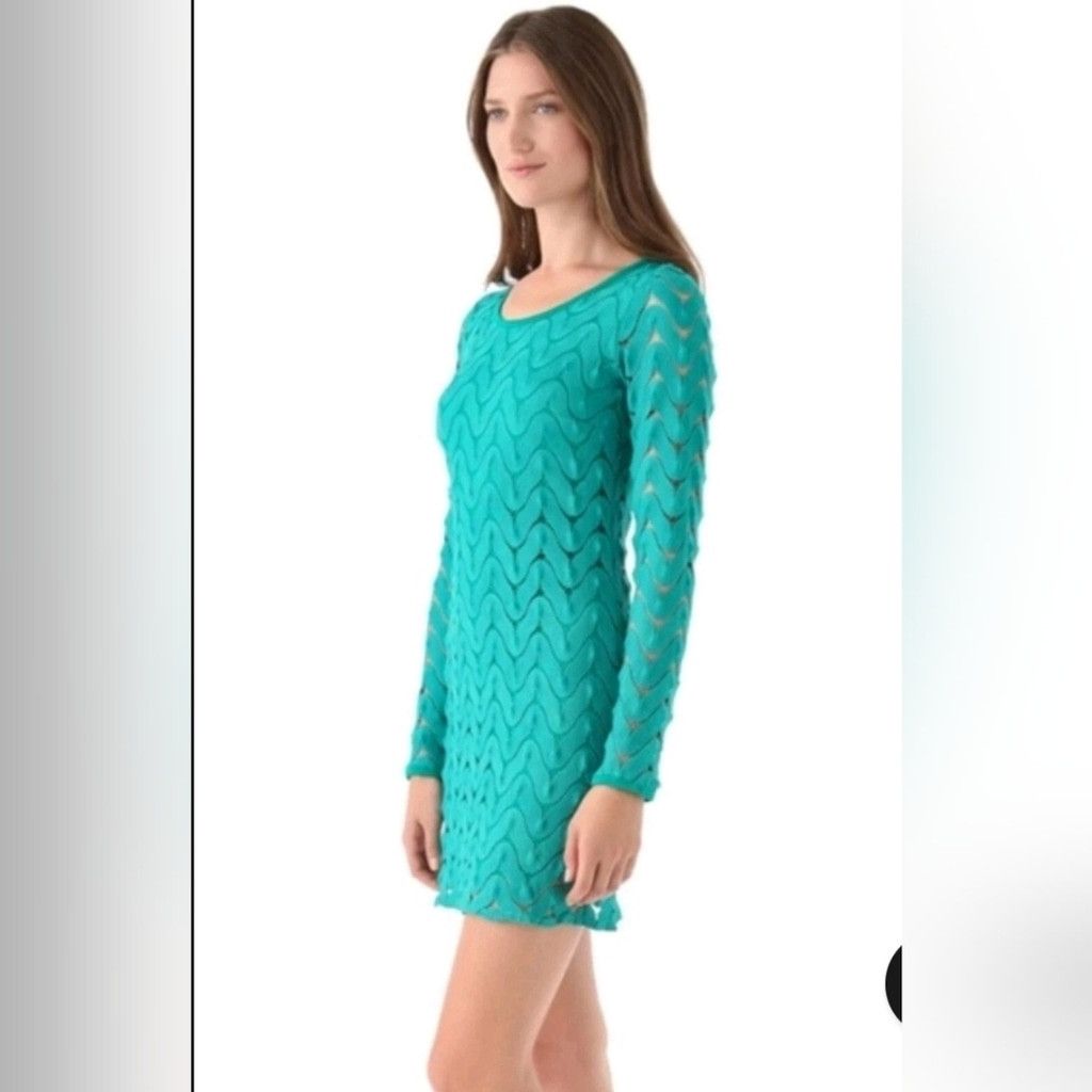 Free People EUC Free People Wild Thing Crochet Lace Turquoise Mini Dress Size XS / US 0-2 / IT 36-38 - 3 Thumbnail