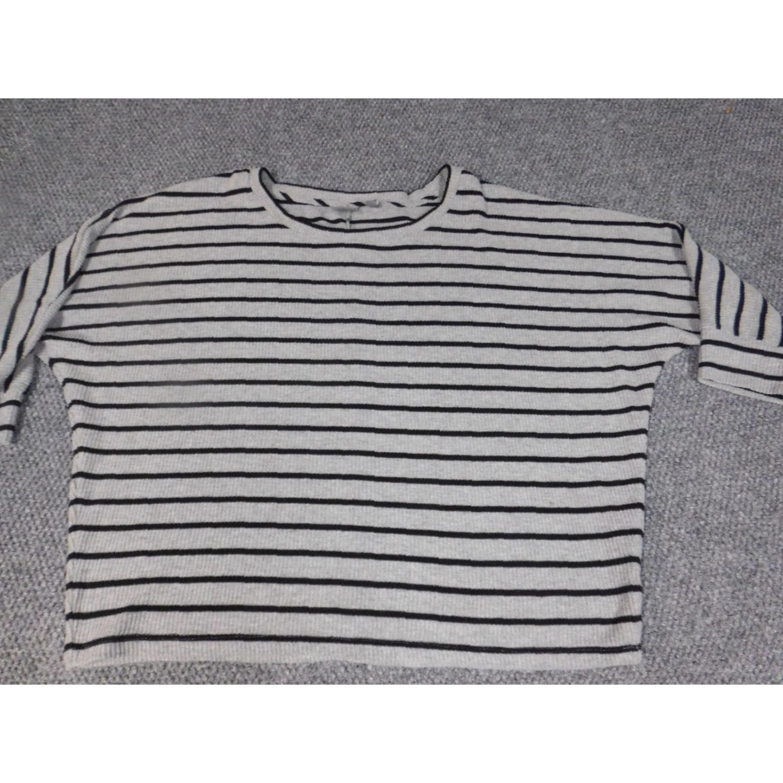 Vintage SOHO Womens Sweater XL Gray Striped Crew Neck 3/4 Sleeve Knit Pullover Stretch Modern Casual Mens Womens Boys Girls Size XL / US 12-14 / IT 48-50 - 3 Thumbnail