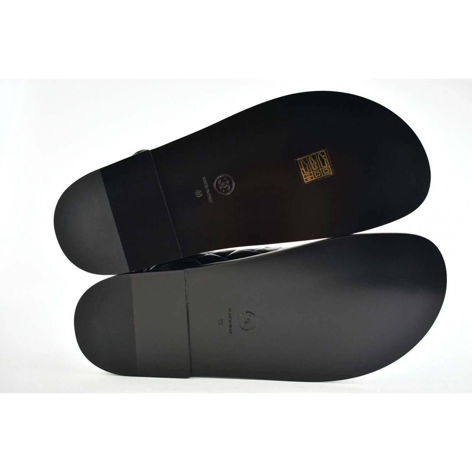 Chanel Chanel Black Leather Quilted Chain CC Logo Mule Slide Strap Size US 10 / IT 40 - 12 Thumbnail