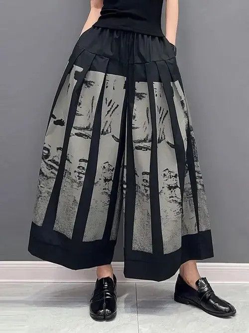 Japanese Brand Print Wide Leg Pants Woman Korea 2023 Spring New Size 32" / US 10 / IT 46 - 3 Thumbnail
