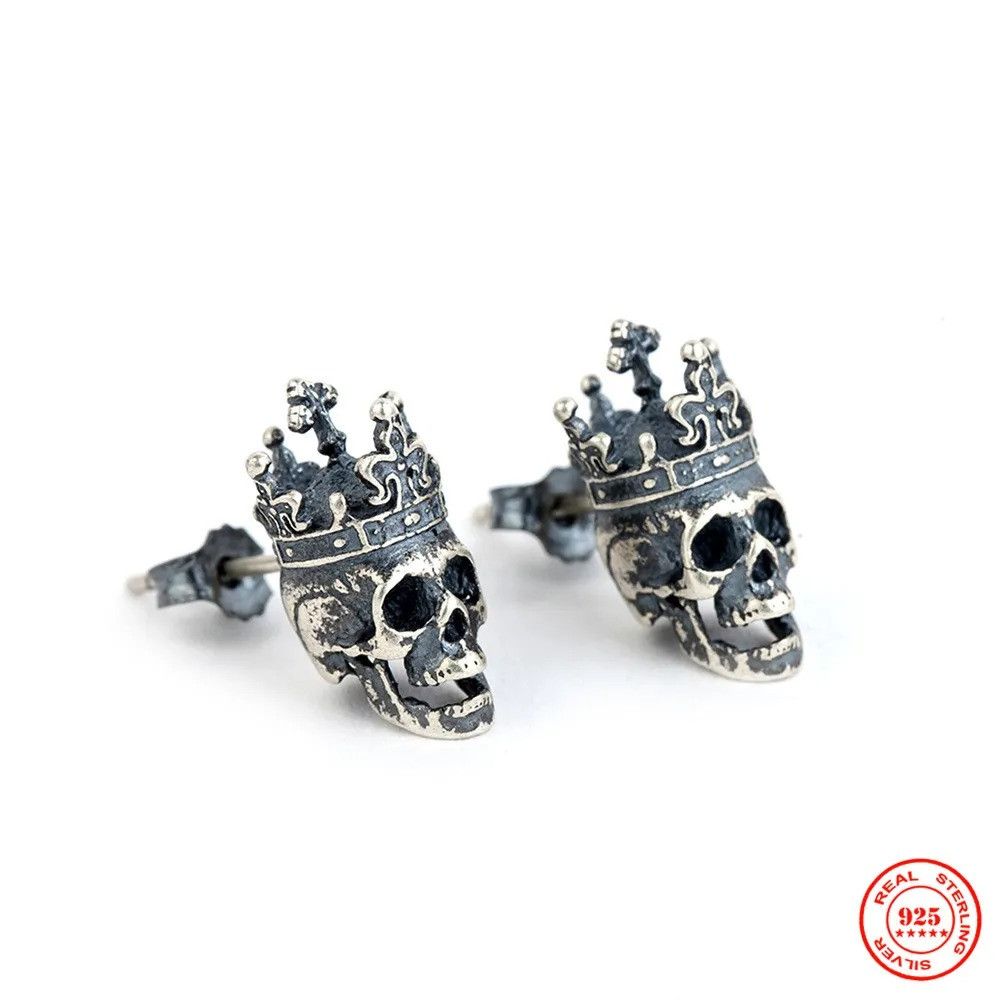 Jewelry Skull Crown Stud Earrings 925 Sterling Ear Studs Charms Size ONE SIZE - 1 Thumbnail